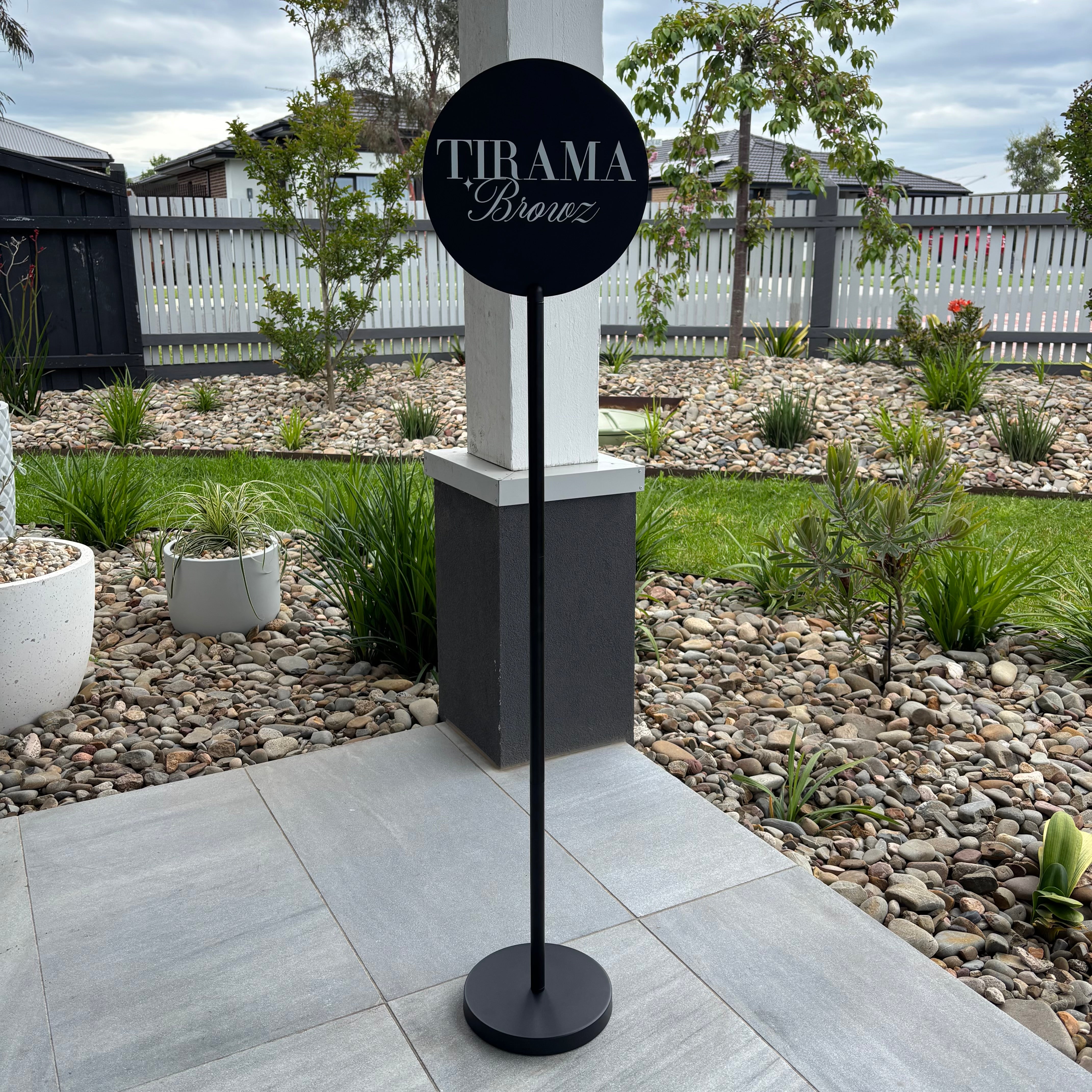 Personalised acrylic floor sign for beauty salon branding, ideal for brow artists and lash studios.