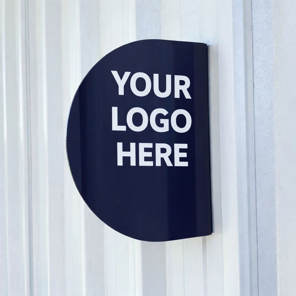 Custom curved wall blade sign with logo, acrylic shopfront blade sign for business branding