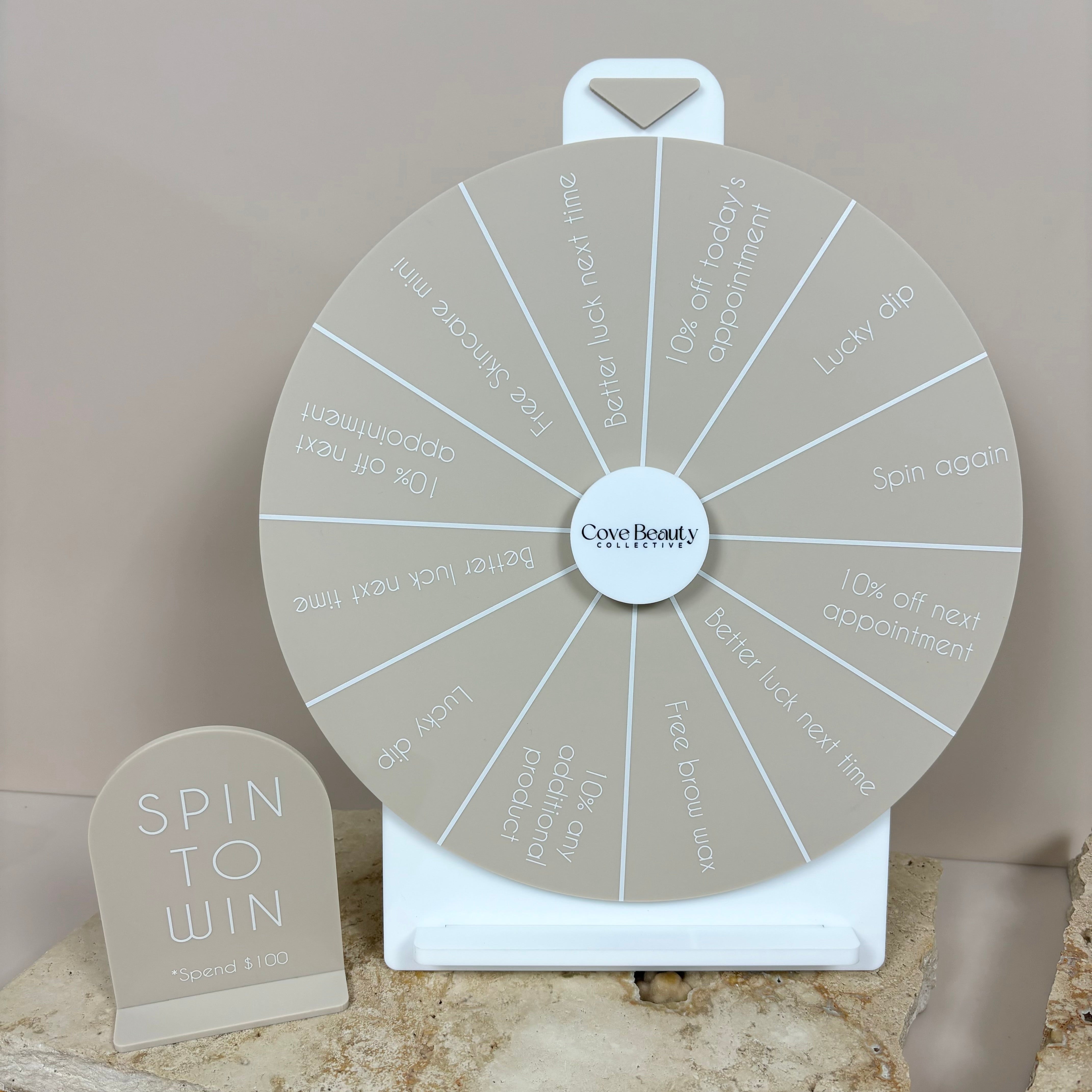 Beige spin to win prize wheel for promotional events