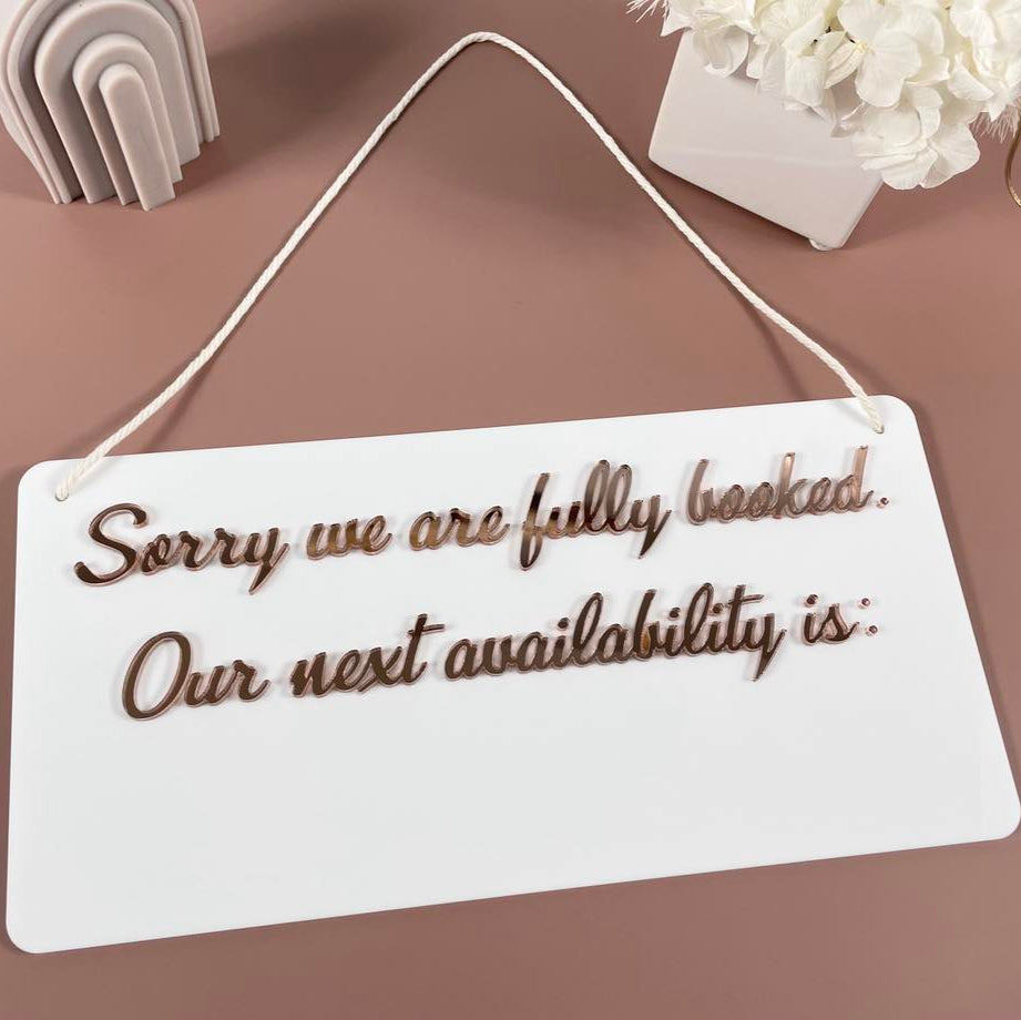 Personalised salon availability sign – Australian made 3D sign to display booking times and next availability