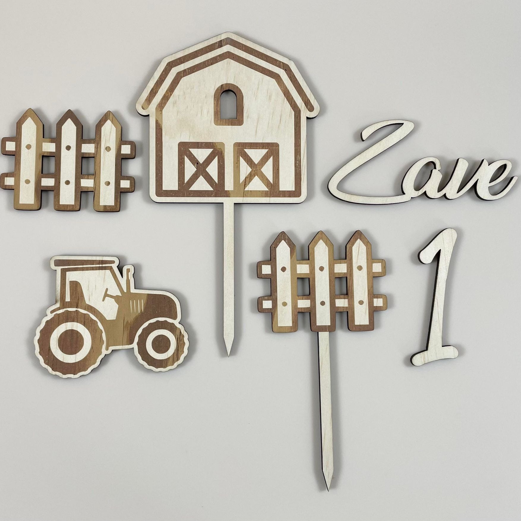 Farm timber cake topper set