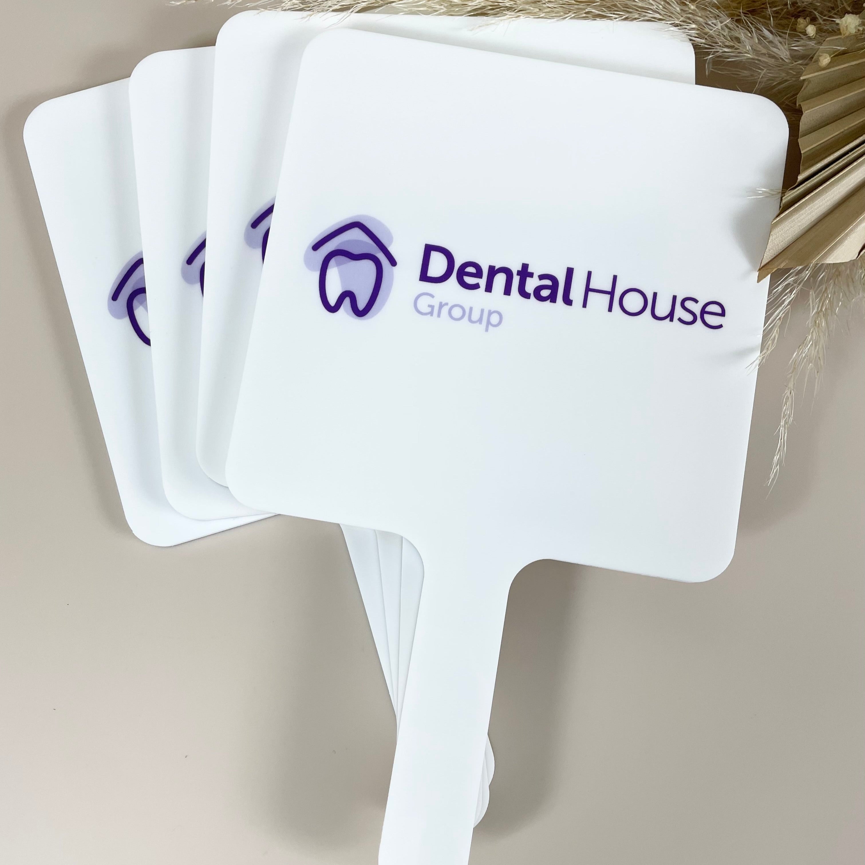 Dental House branded square handheld mirrors in white
