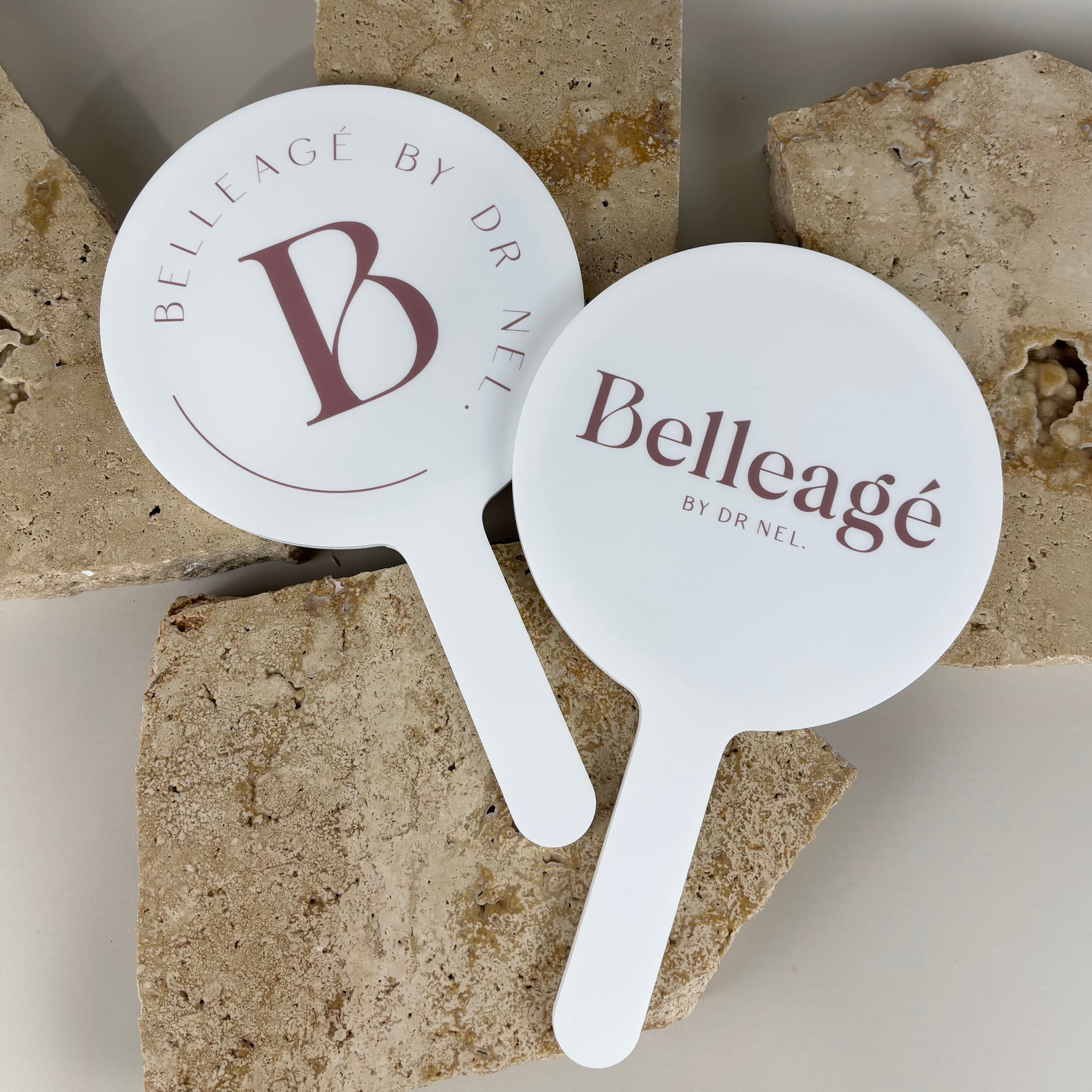 Custom round acrylic handheld mirror with logo, branded beauty salon mirror Australia