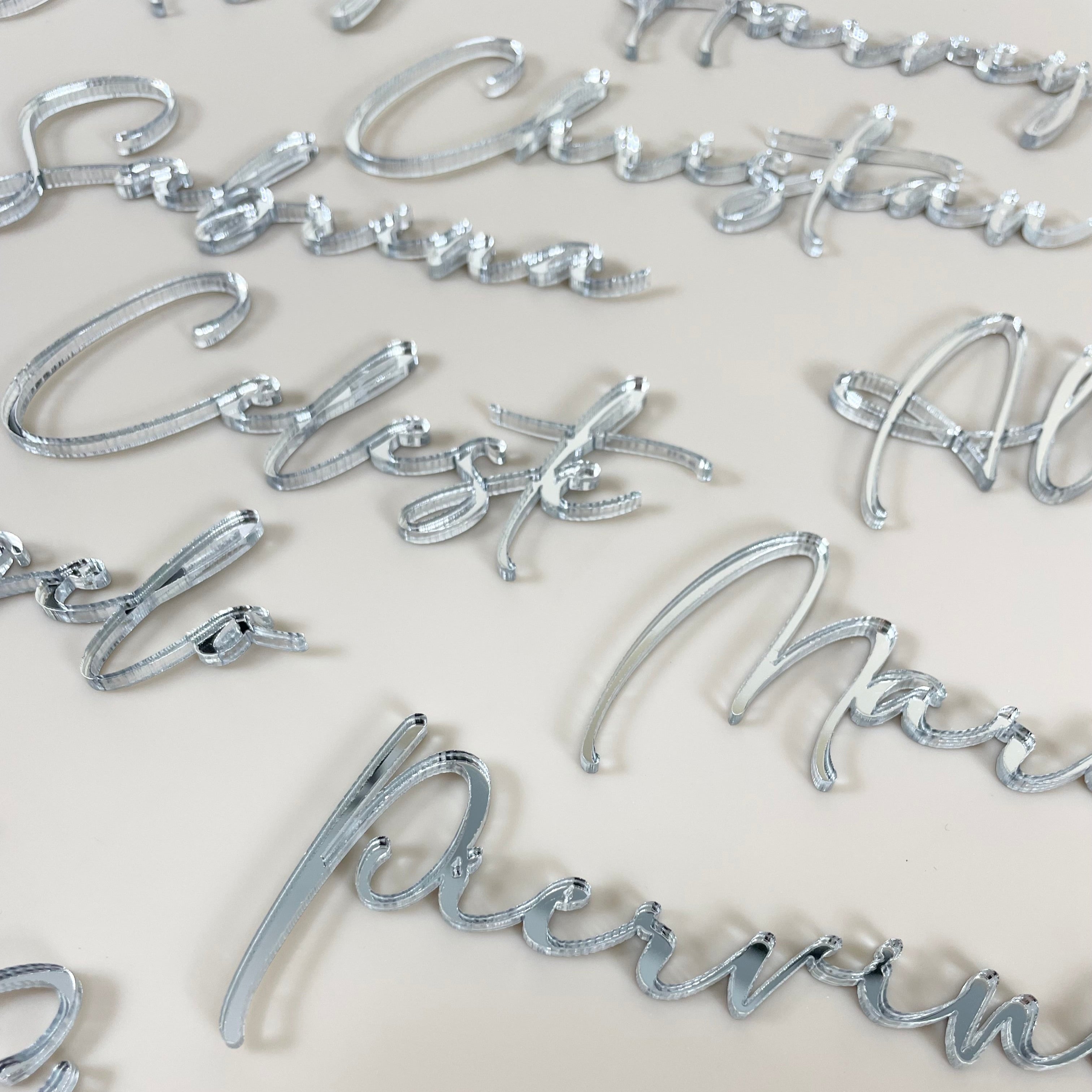 Silver mirror place cards