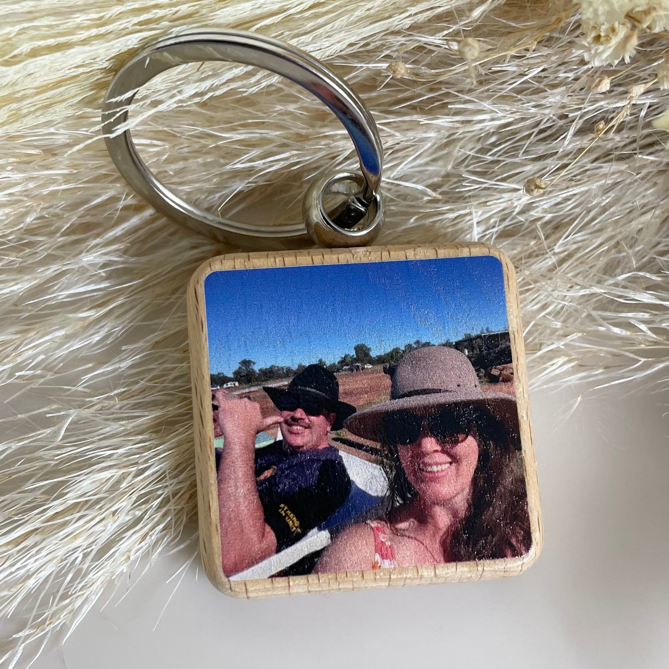 Wooden photo key ring