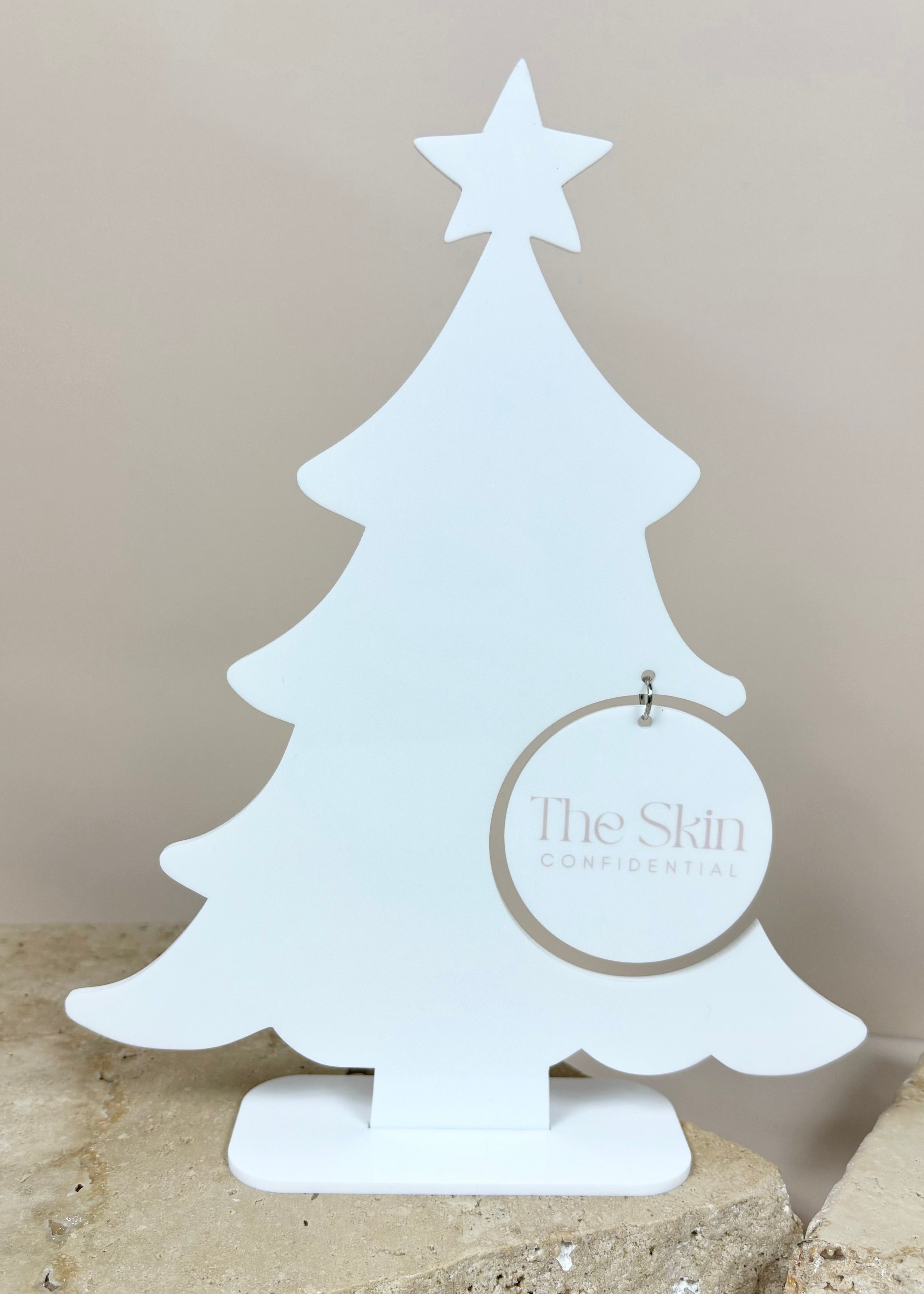 Branded acrylic Christmas tree display with custom business logo