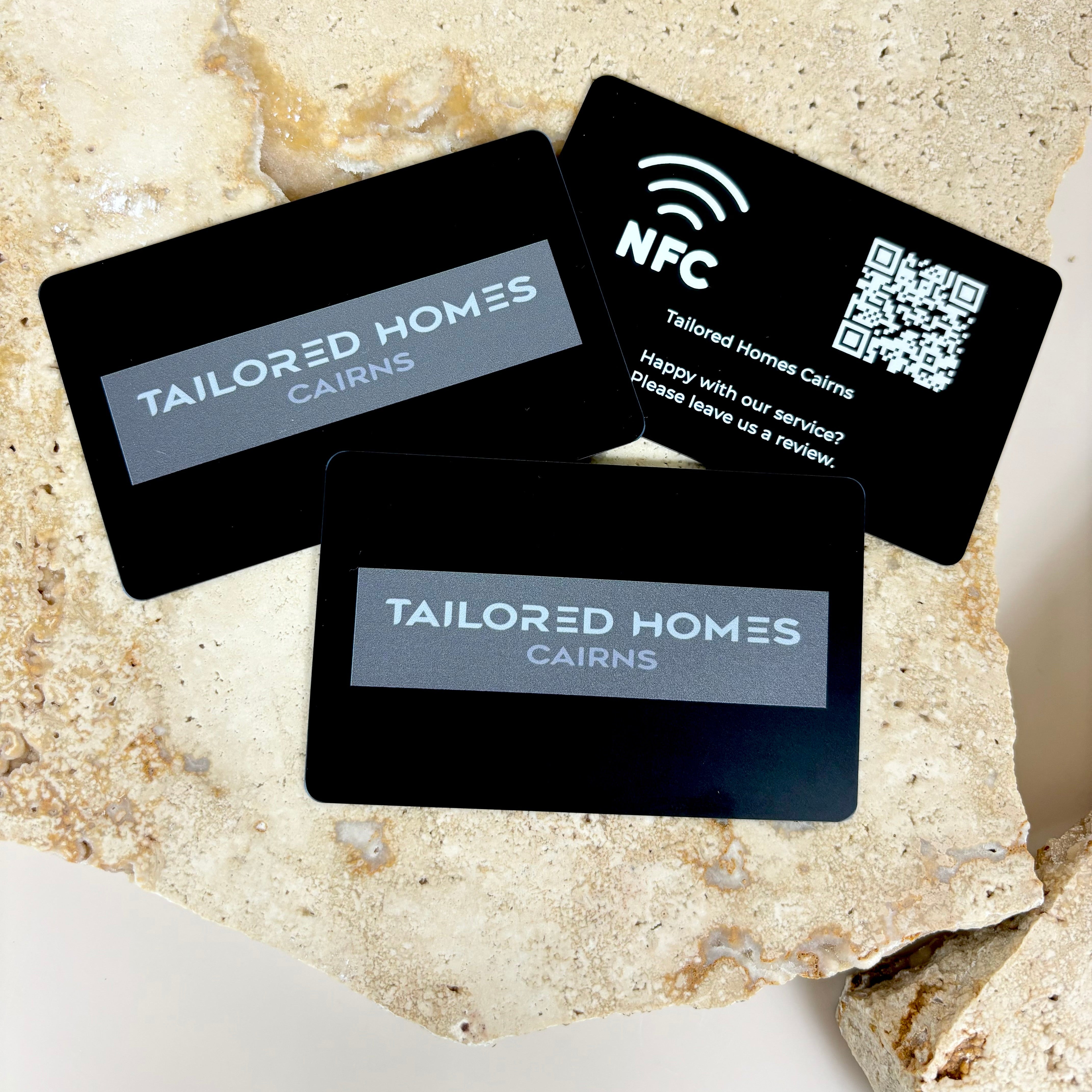Custom home builder NFC business cards with monochrome minimalist design
