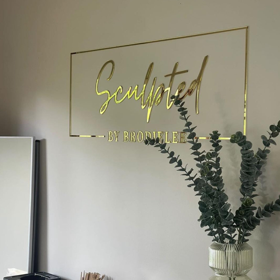 reception wall sign in gold mirror acrylic