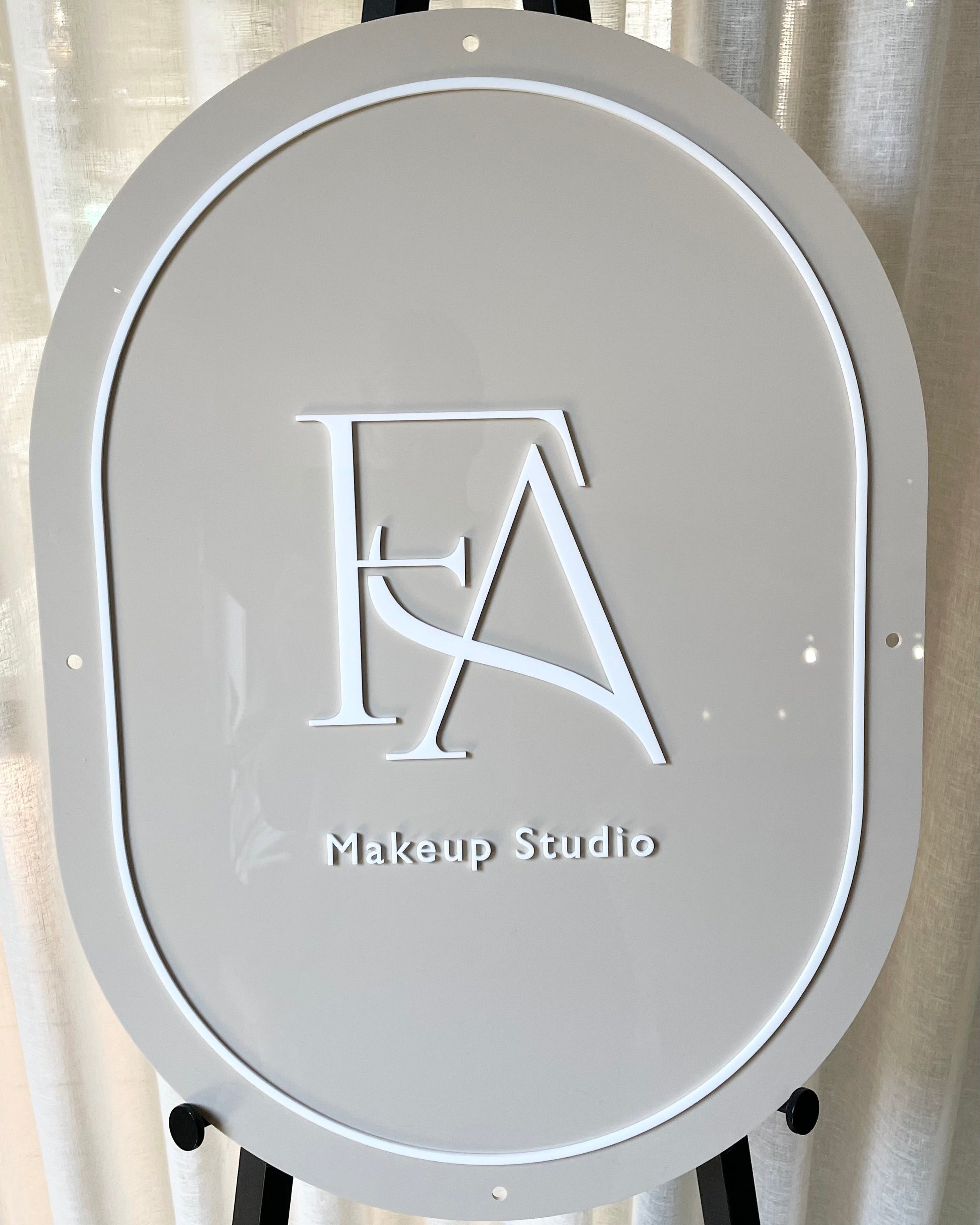 Beige 3D acrylic sign for FA Hair Studio