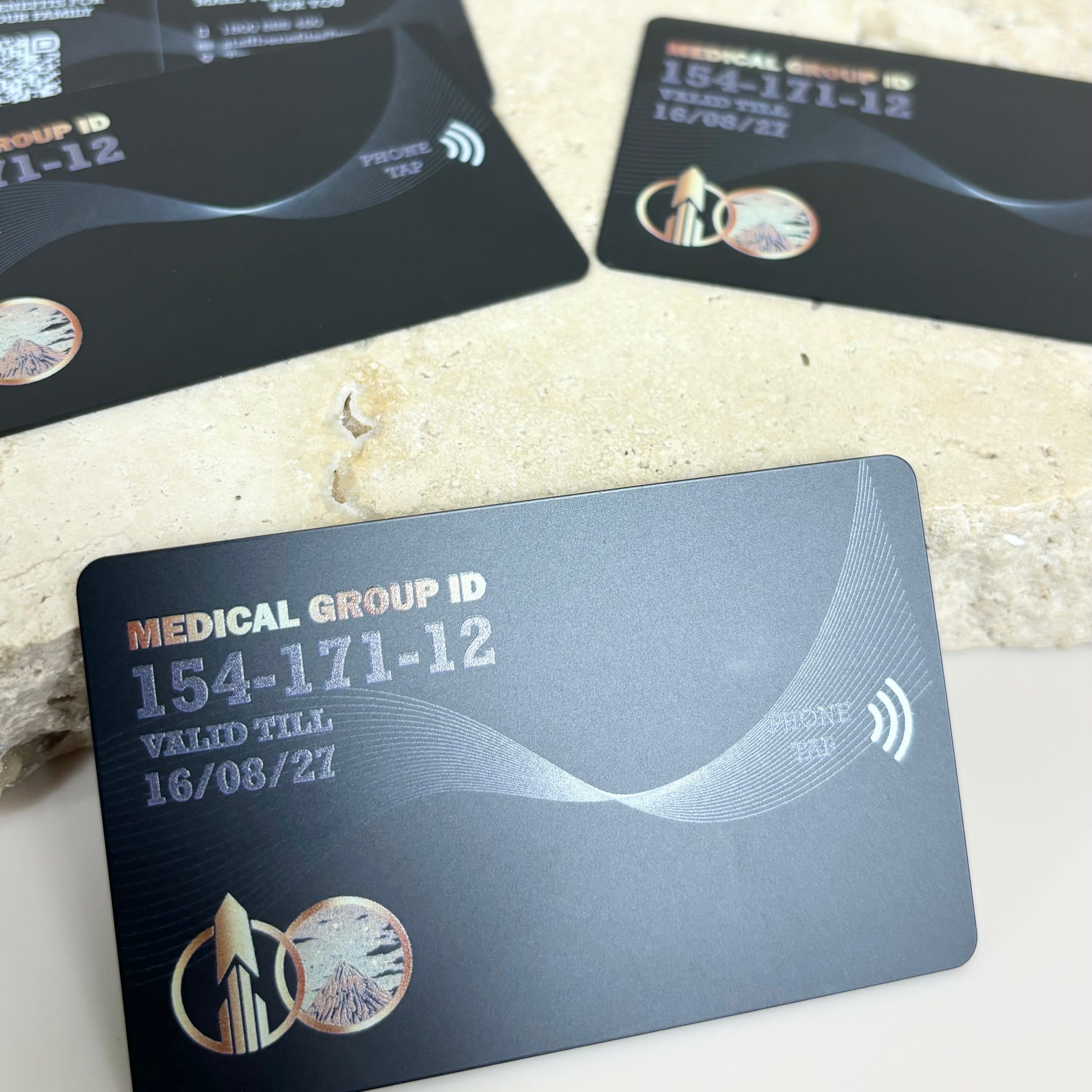 Sleek black loyalty-style NFC card with curved design for small businesses