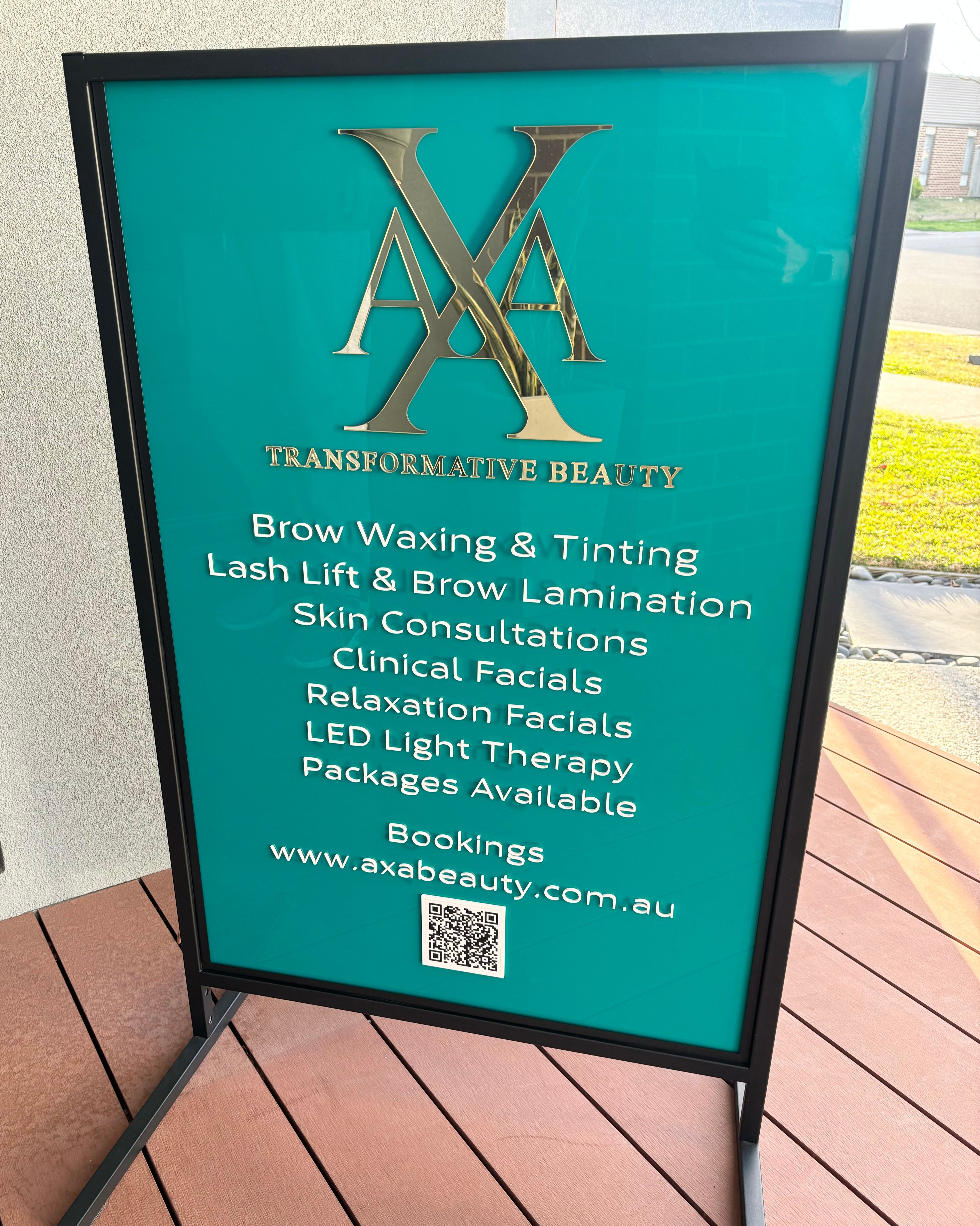 Green acrylic T frame business sign for salon promotions