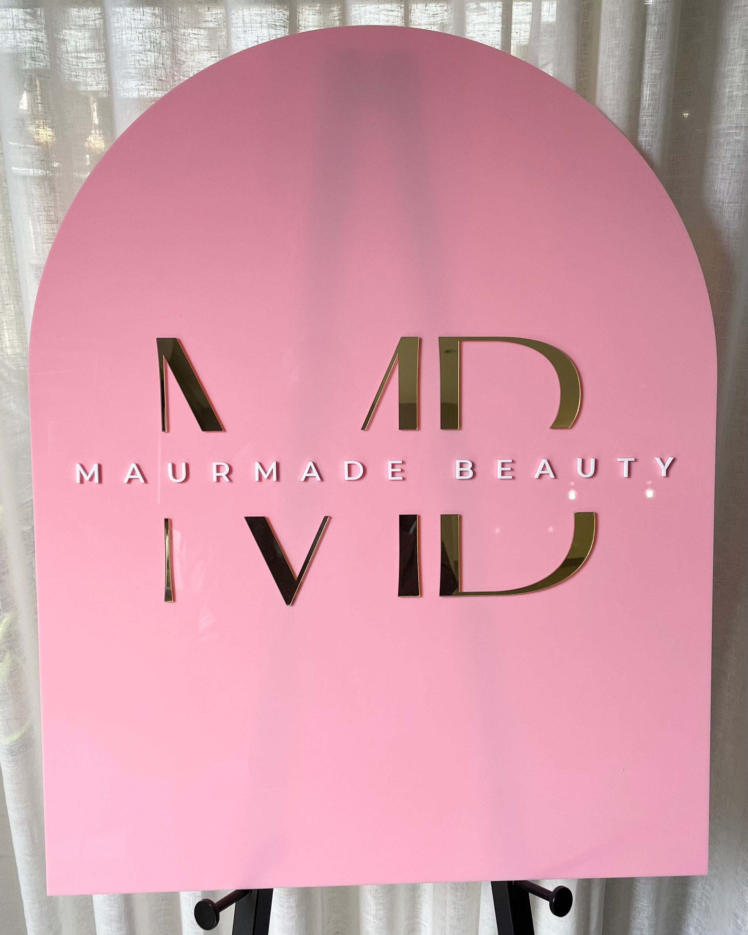 Musk pink acrylic business arch sign with beauty logo