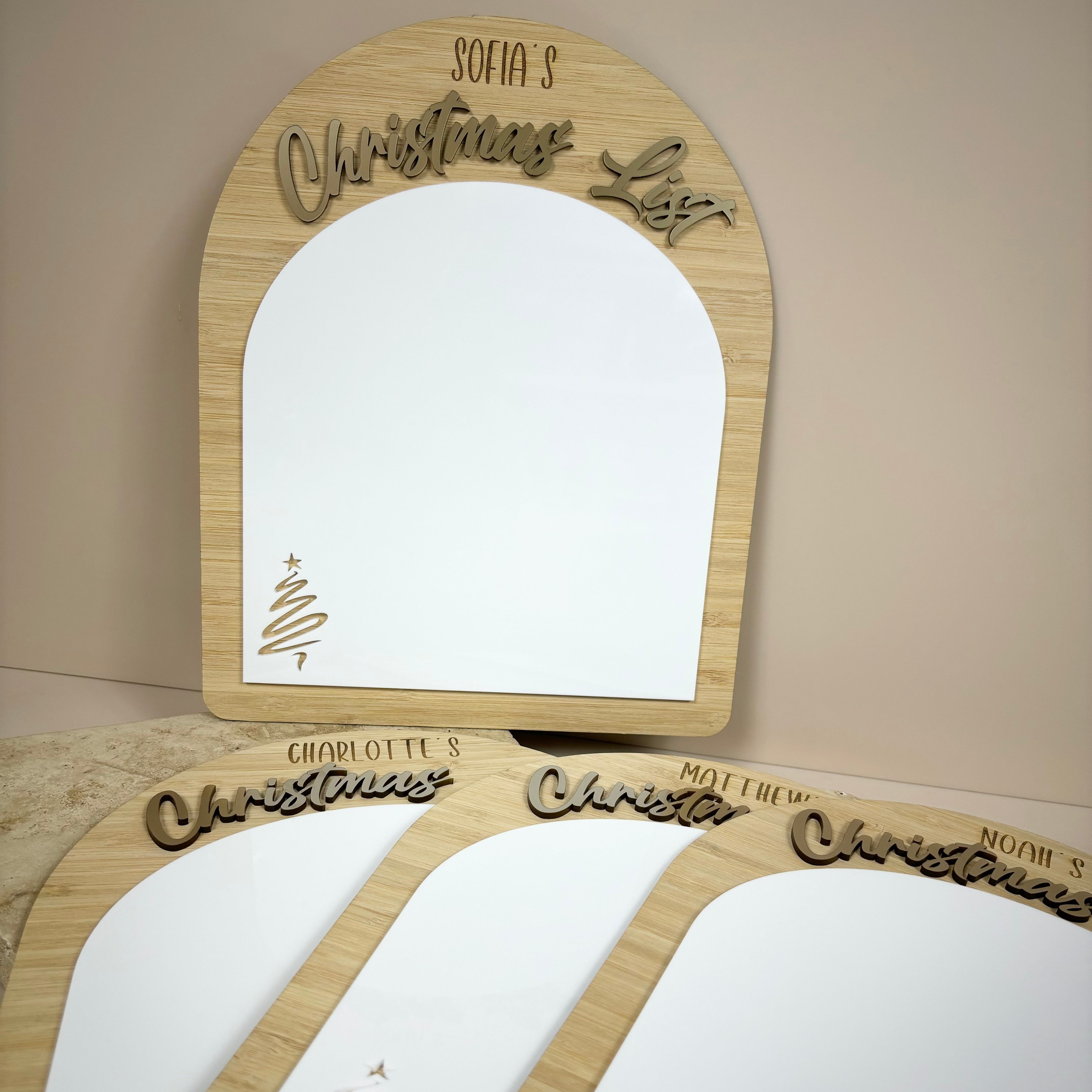 Personalised Christmas list plaque with arched design and writable area