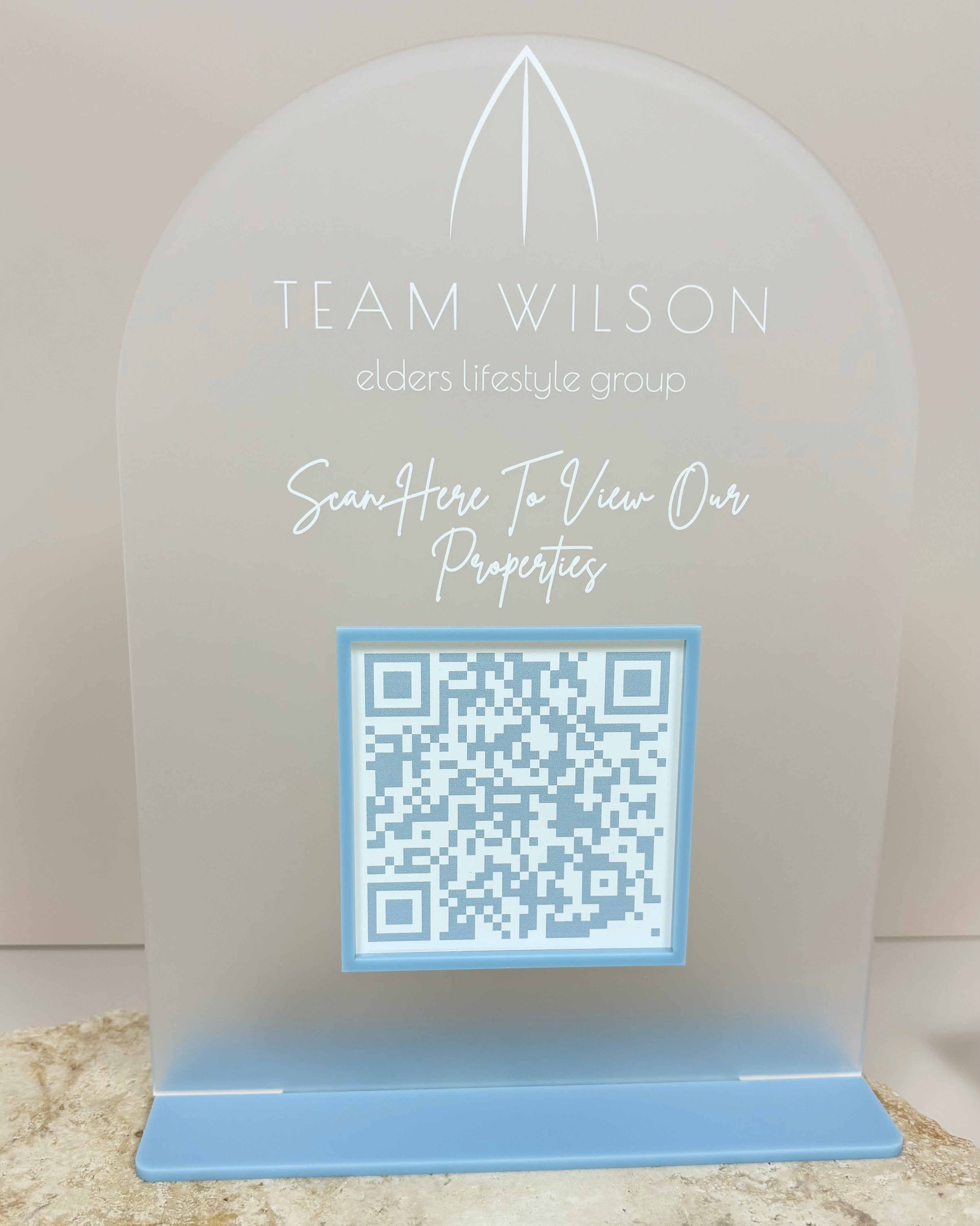 Personalised QR code sign for team check-in or social media sharing