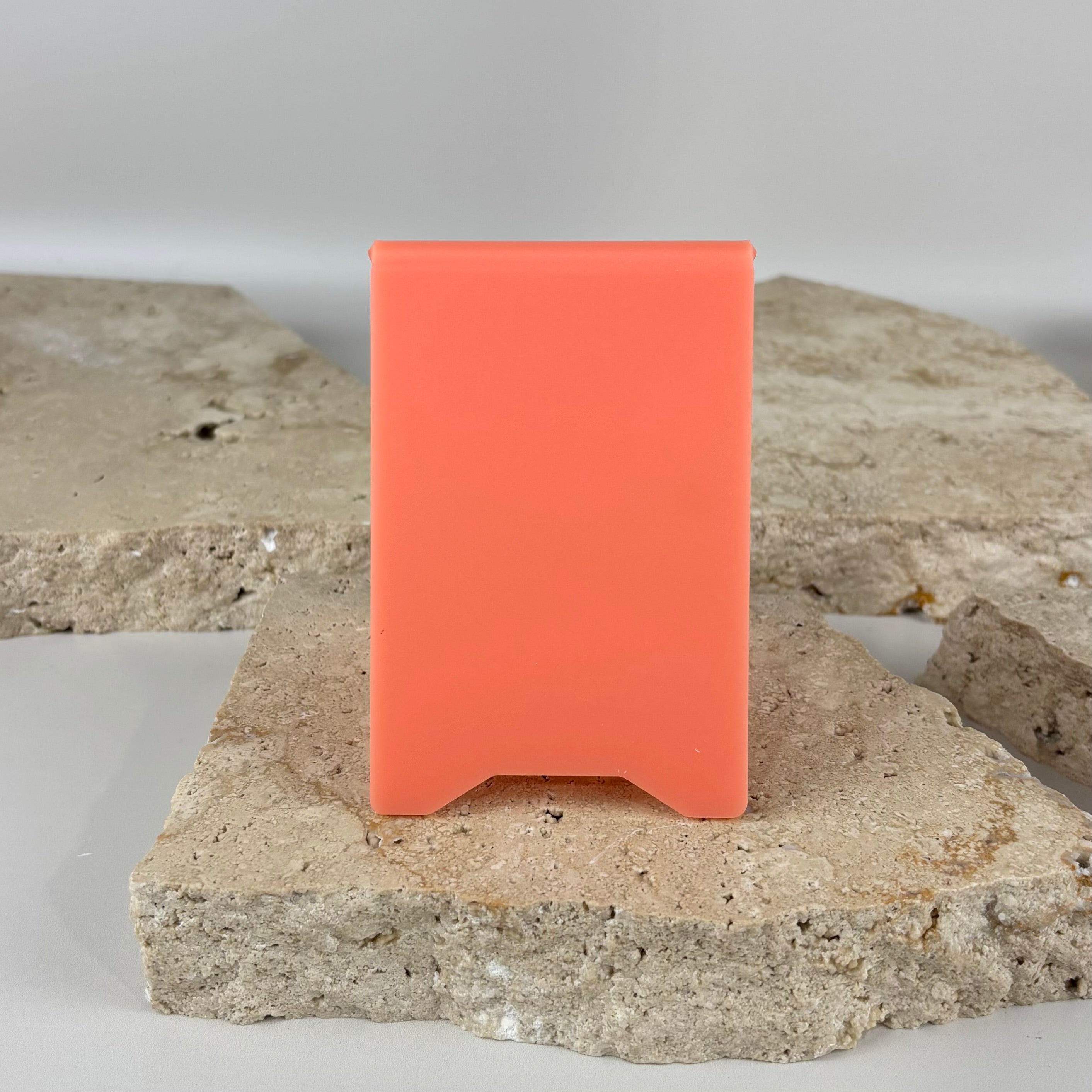 Blank bent acrylic tabletop sign ready for custom printing, freestanding counter sign