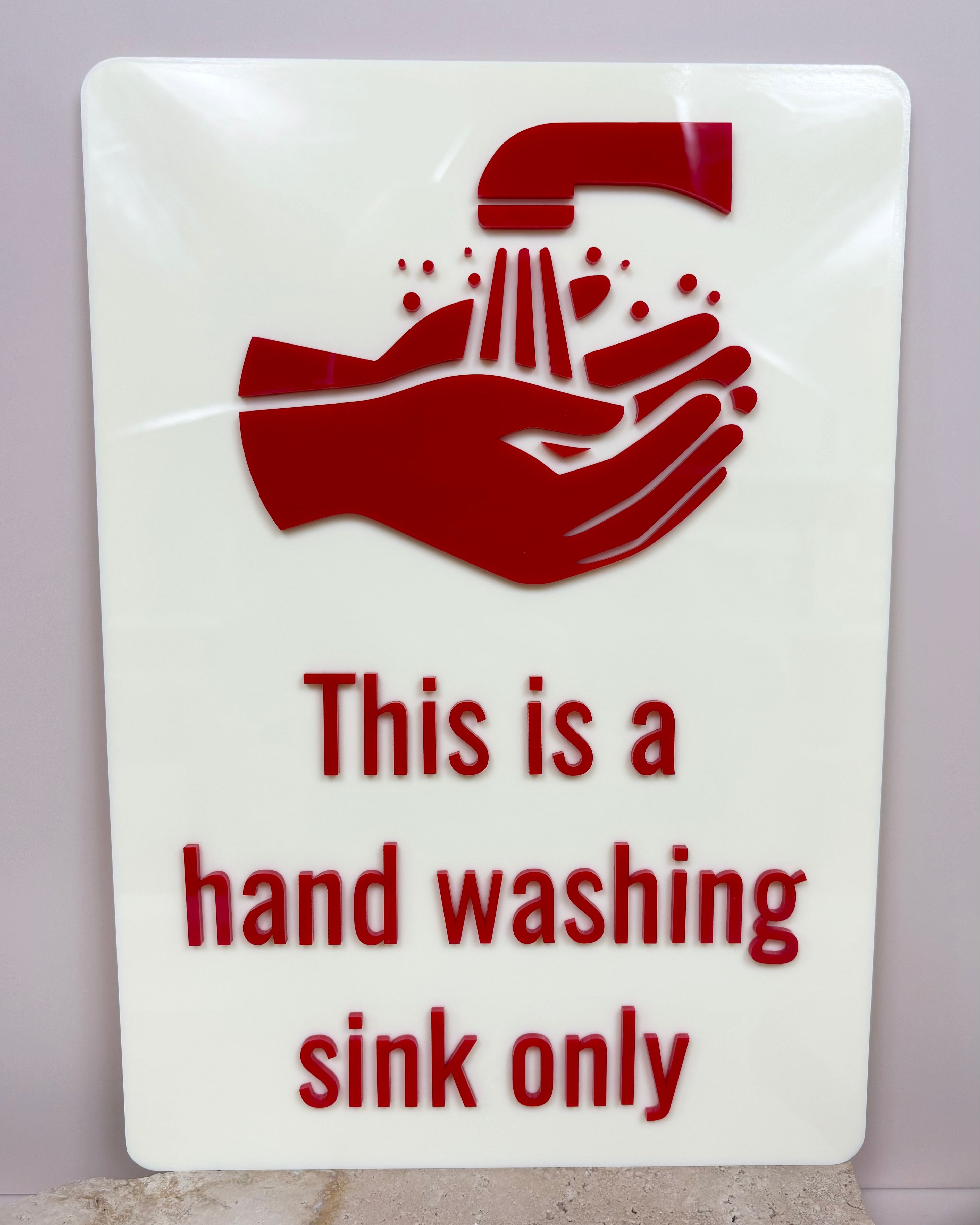 Hand washing sink only sign, durable acrylic hygiene signage for commercial use