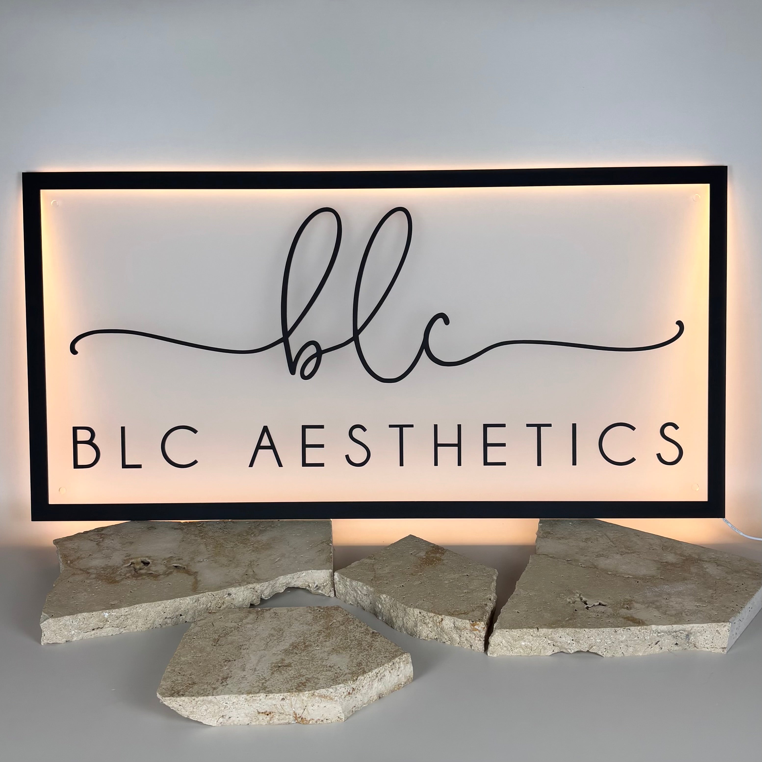 Illuminated rectangular acrylic LED sign for salon branding display
