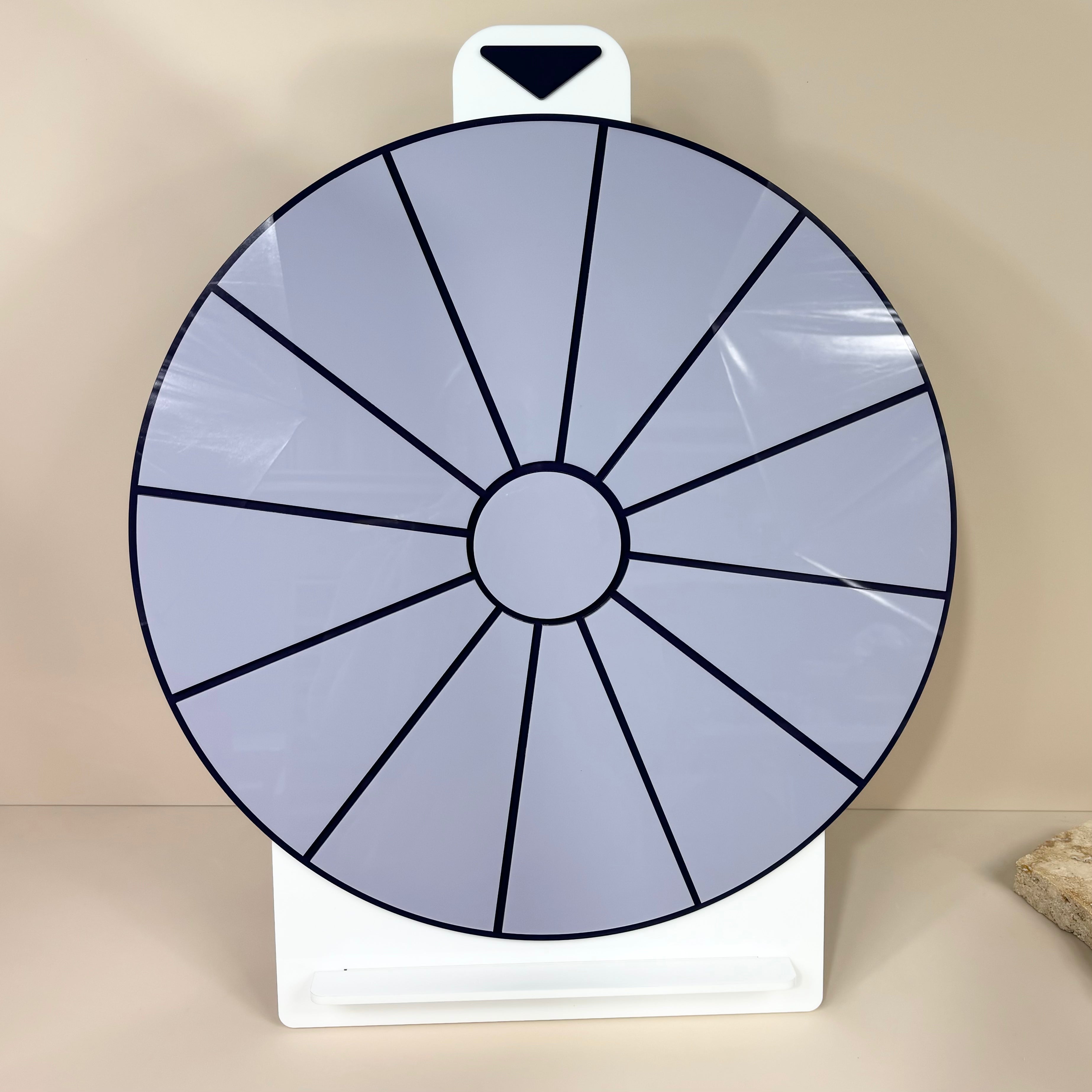 Large custom spin the wheel in purple with multiple prize sections for business promotions