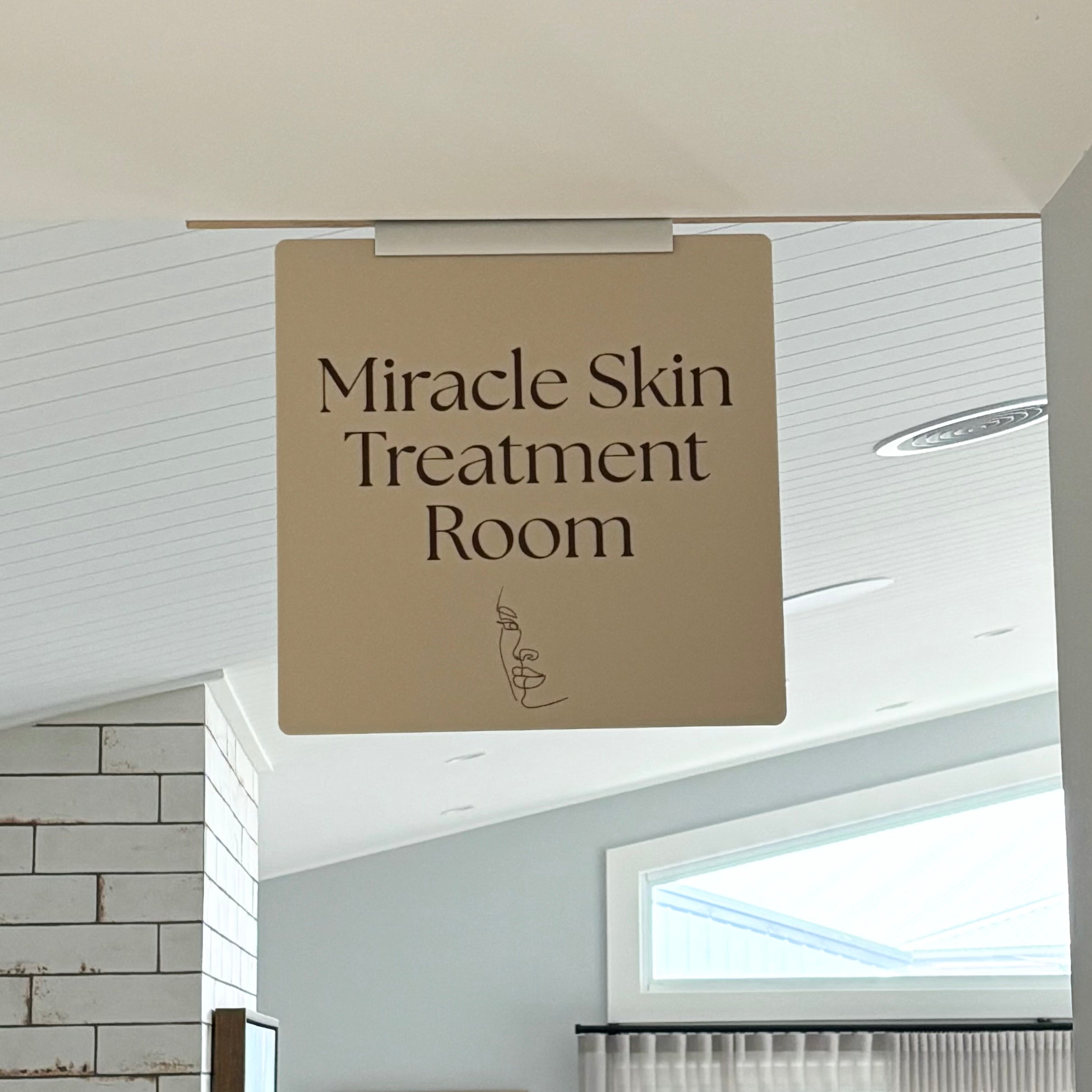 custom engraved ceiling corridor sign for skin treatment or facial rooms