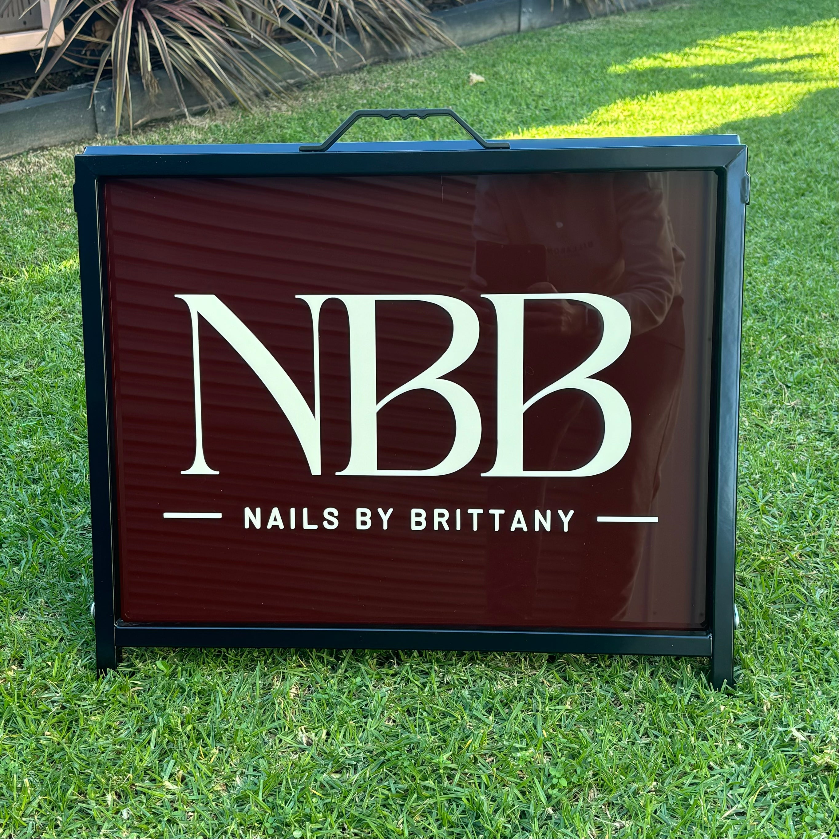 Custom outdoor 3D acrylic A frame sign with NBB Nails by Brittany design