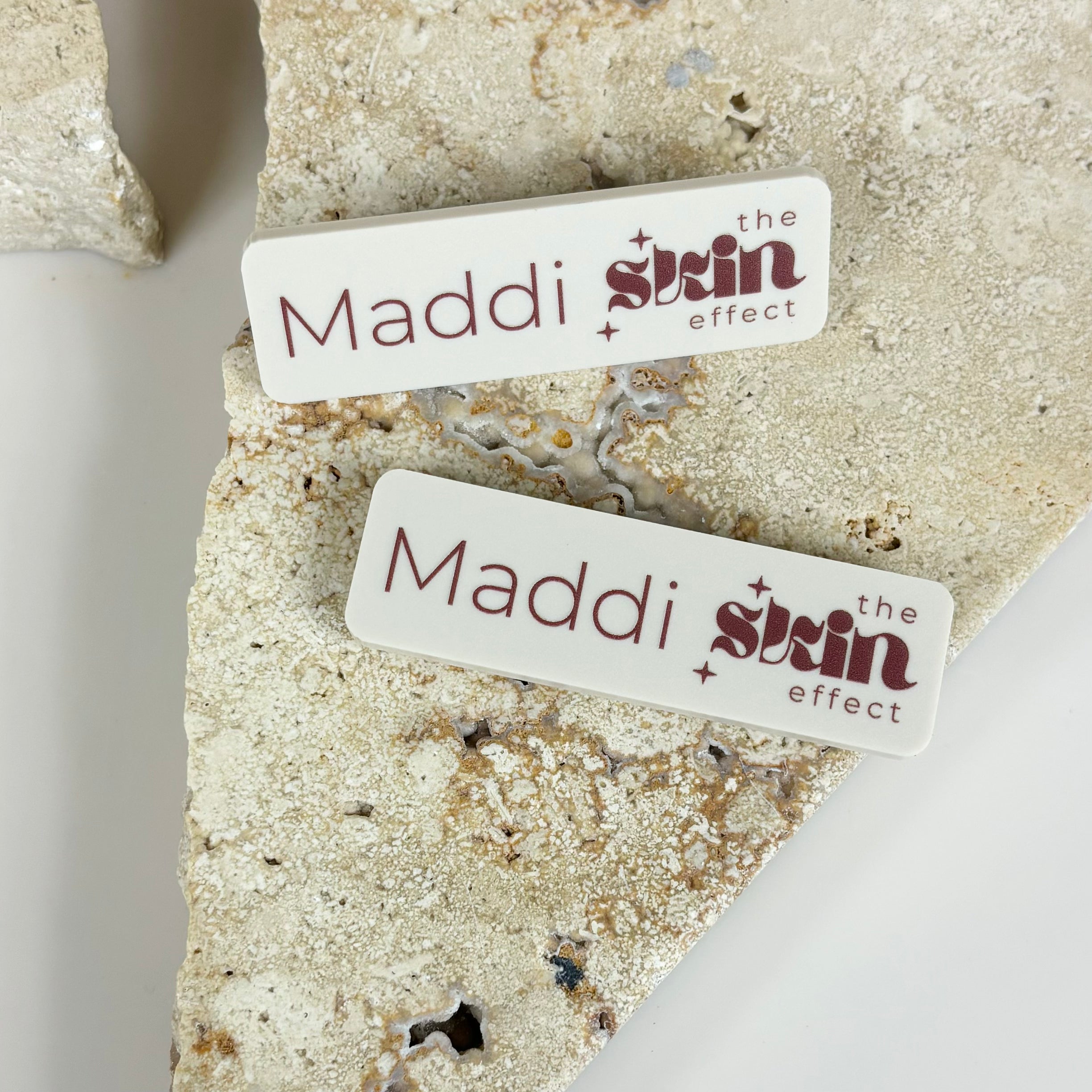 Personalised clinic staff name badges with branding