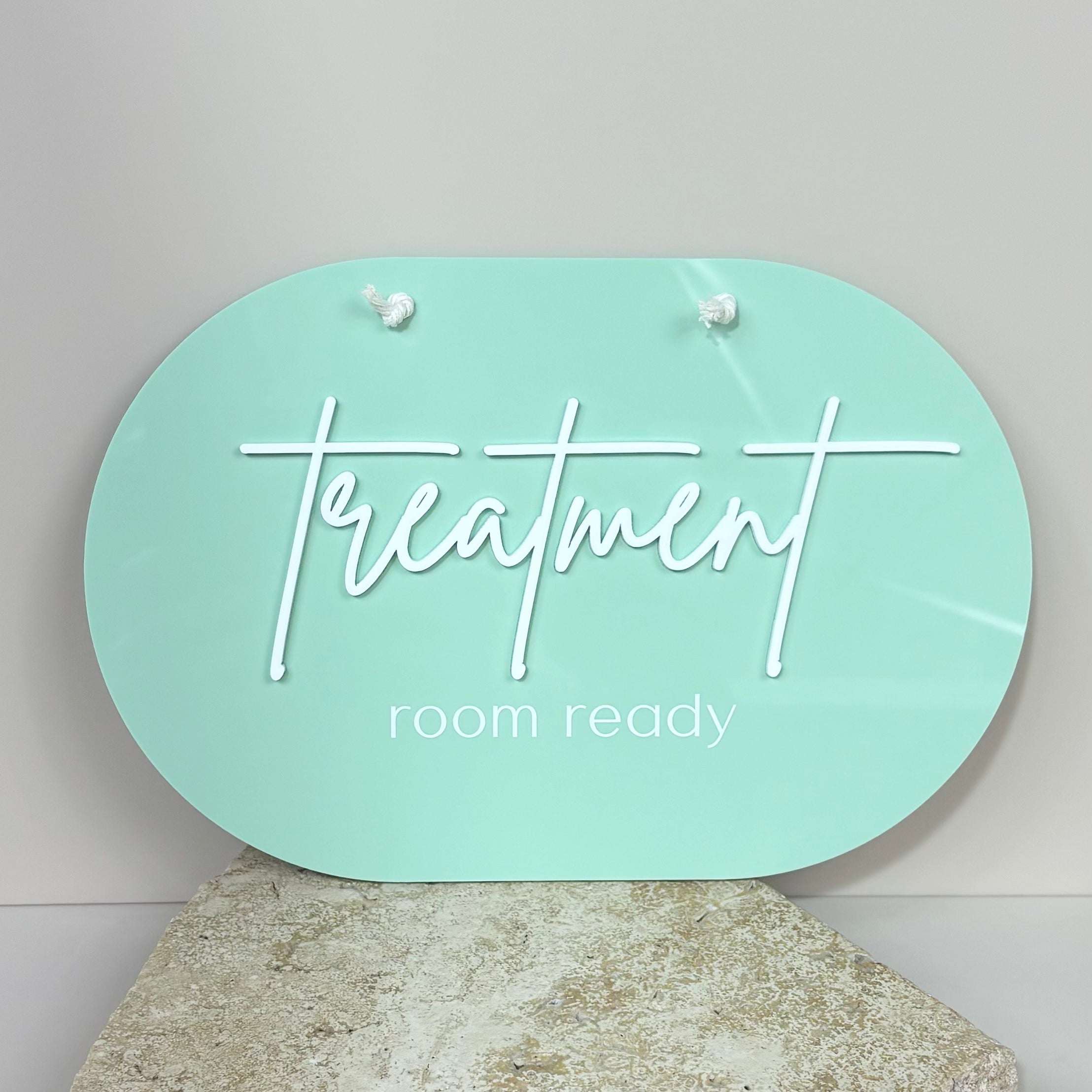 Salon treatment room ready sign – double sided acrylic door sign in mint green