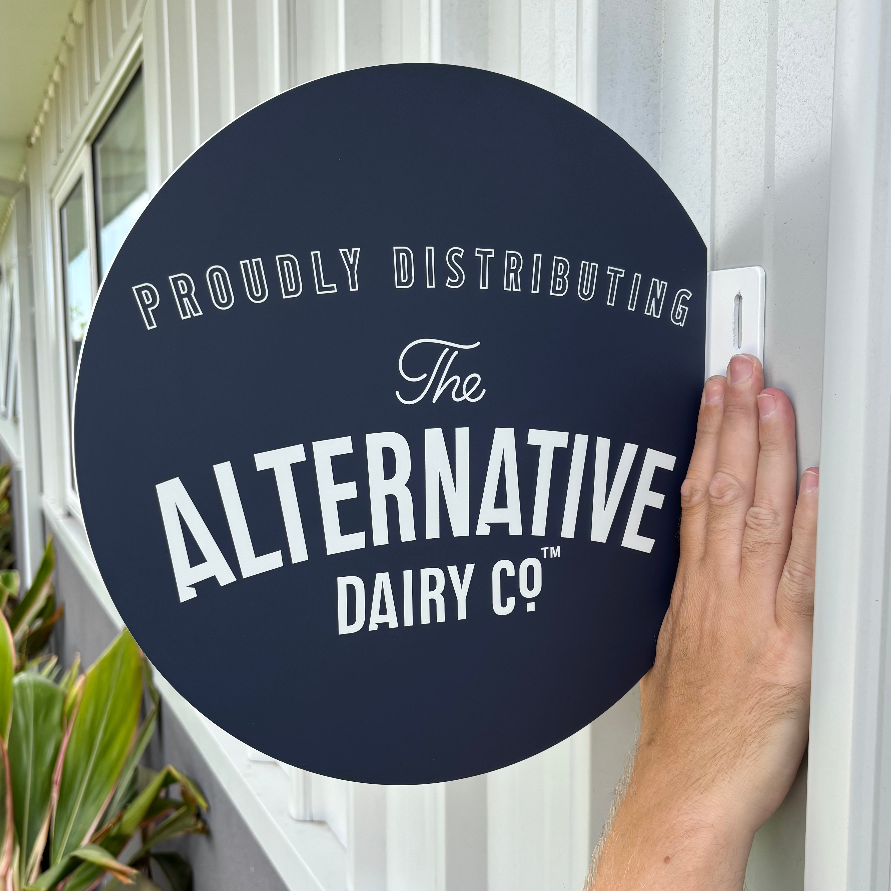 Custom round blade sign for shopfronts, wall-mounted acrylic signage designed for outdoor business branding and street visibility