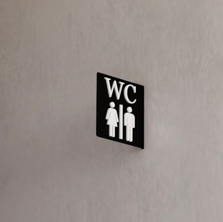 Acrylic WC blade sign for toilet or bathroom wayfinding, indoor directional signage
