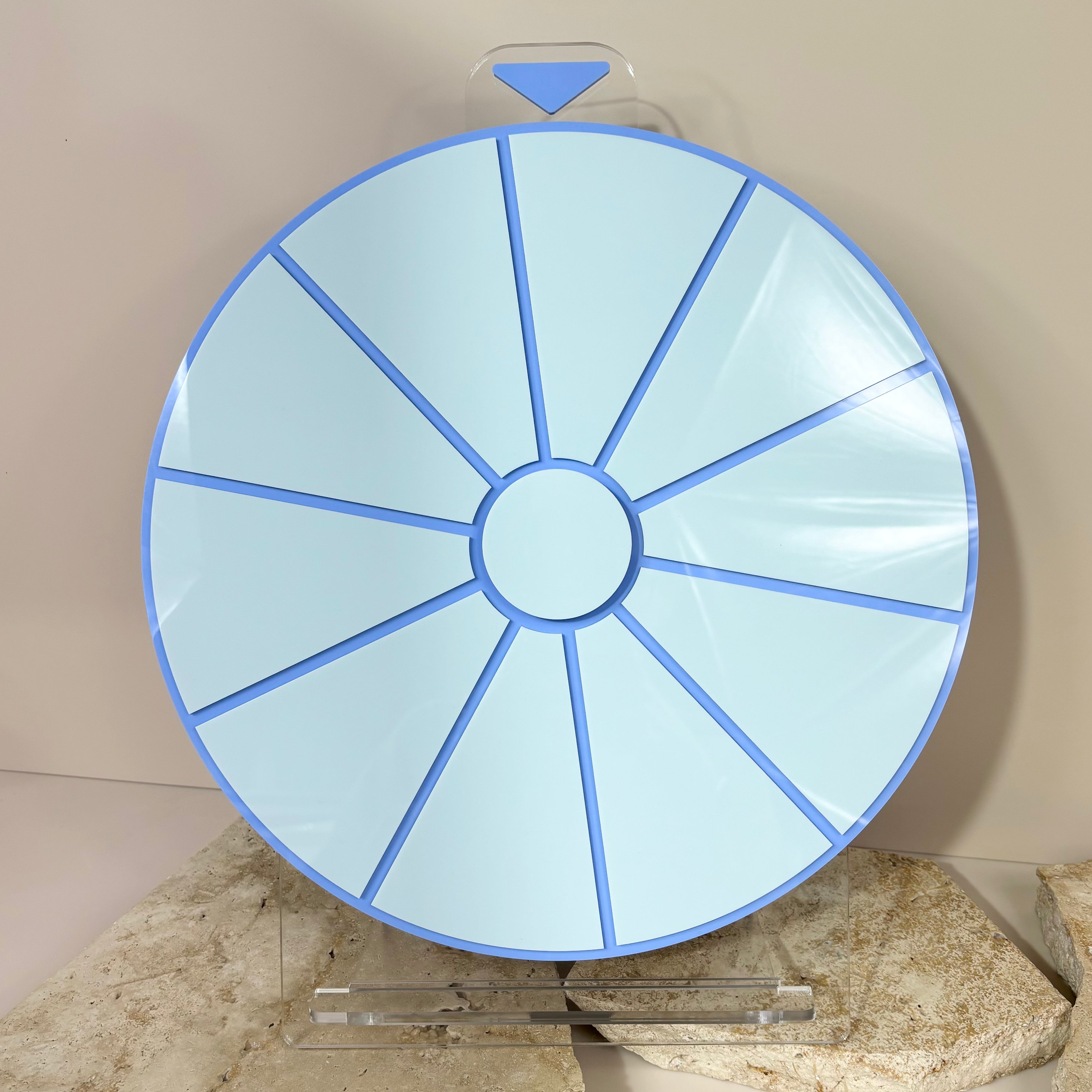 Blue custom spin the wheel prize wheel with blank segments for trade shows and events