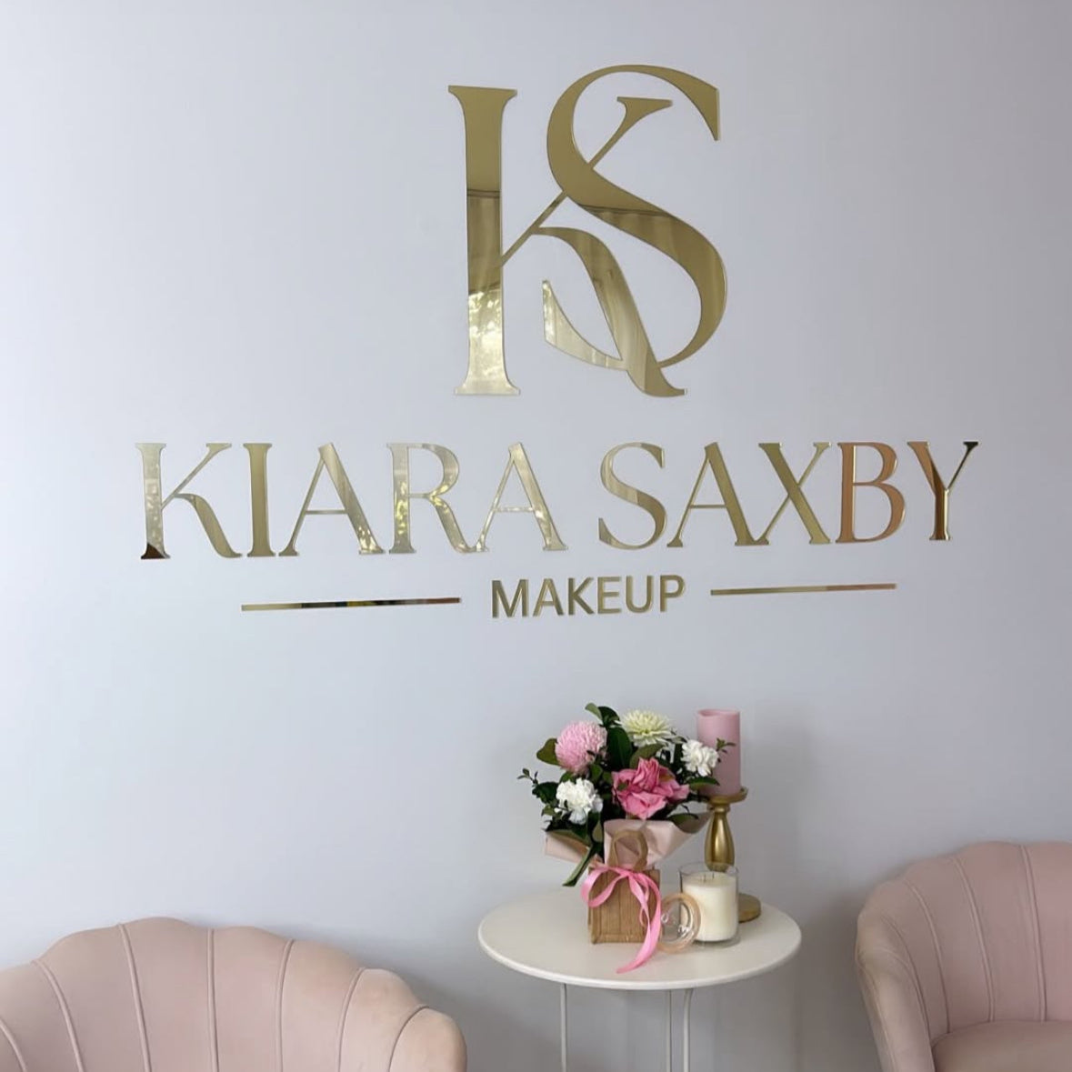 custom business sign with gold lettering