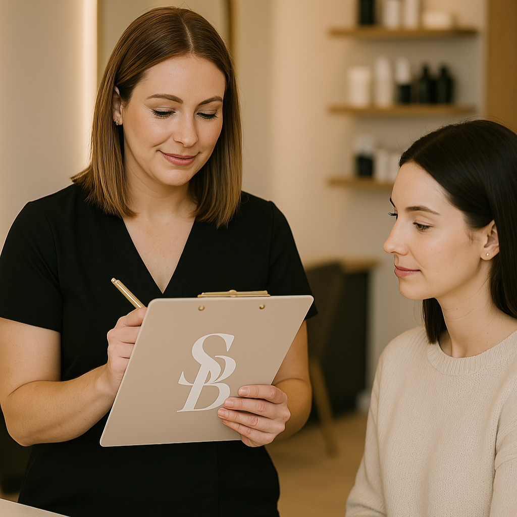 Branded acrylic clipboard with custom logo used in salon