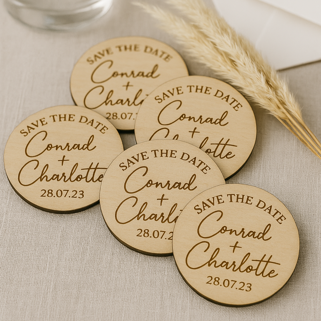 Wooden magnet save the dates