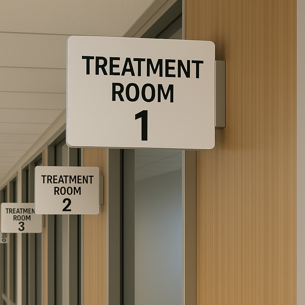 double sided treatment room corridor signs wall mounted for clinic or salon