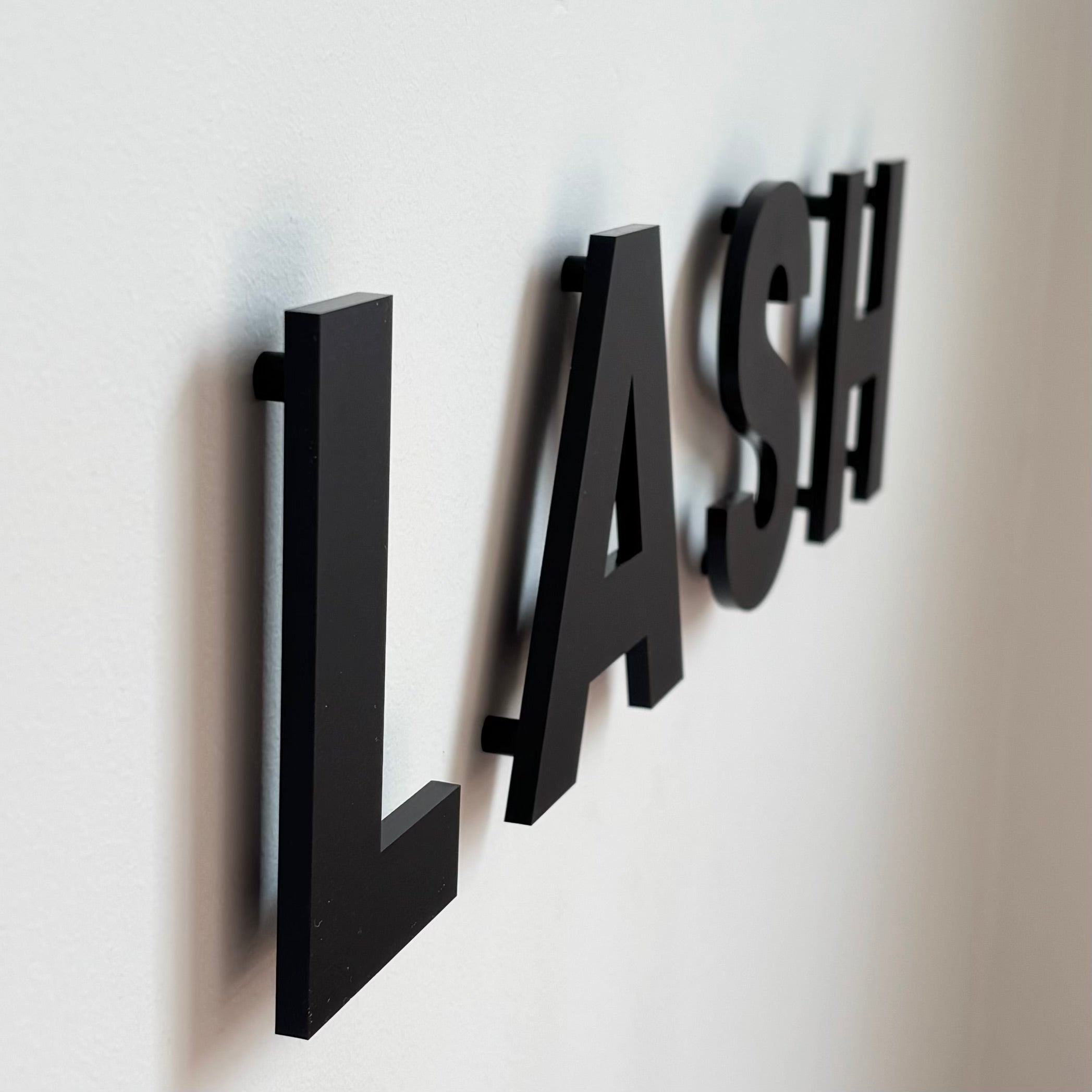 Floating 3D acrylic lettering sign black raised letters wall mounted lash salon signage modern business sign Australia