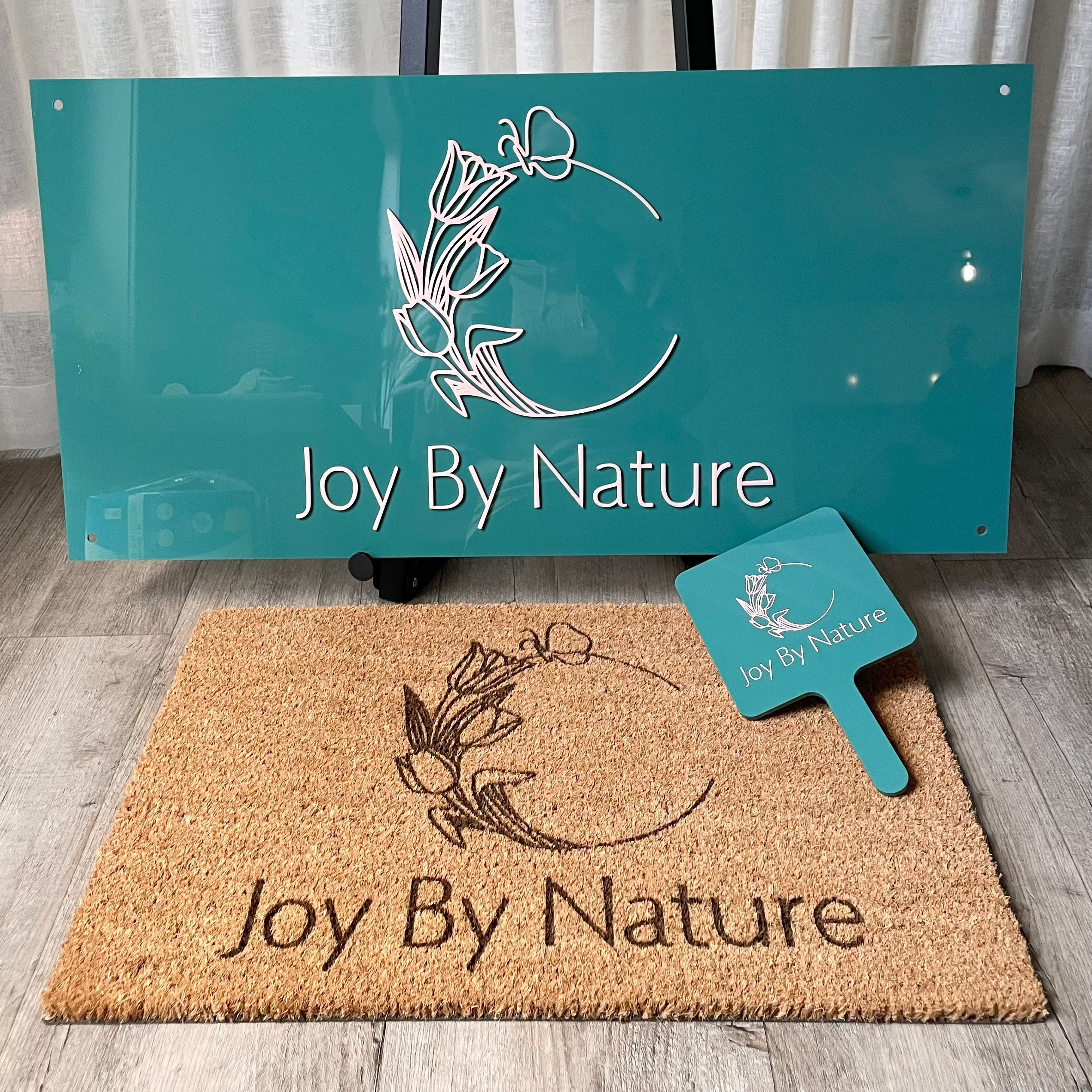 Joy By Nature green business sign package with doormat and mirror