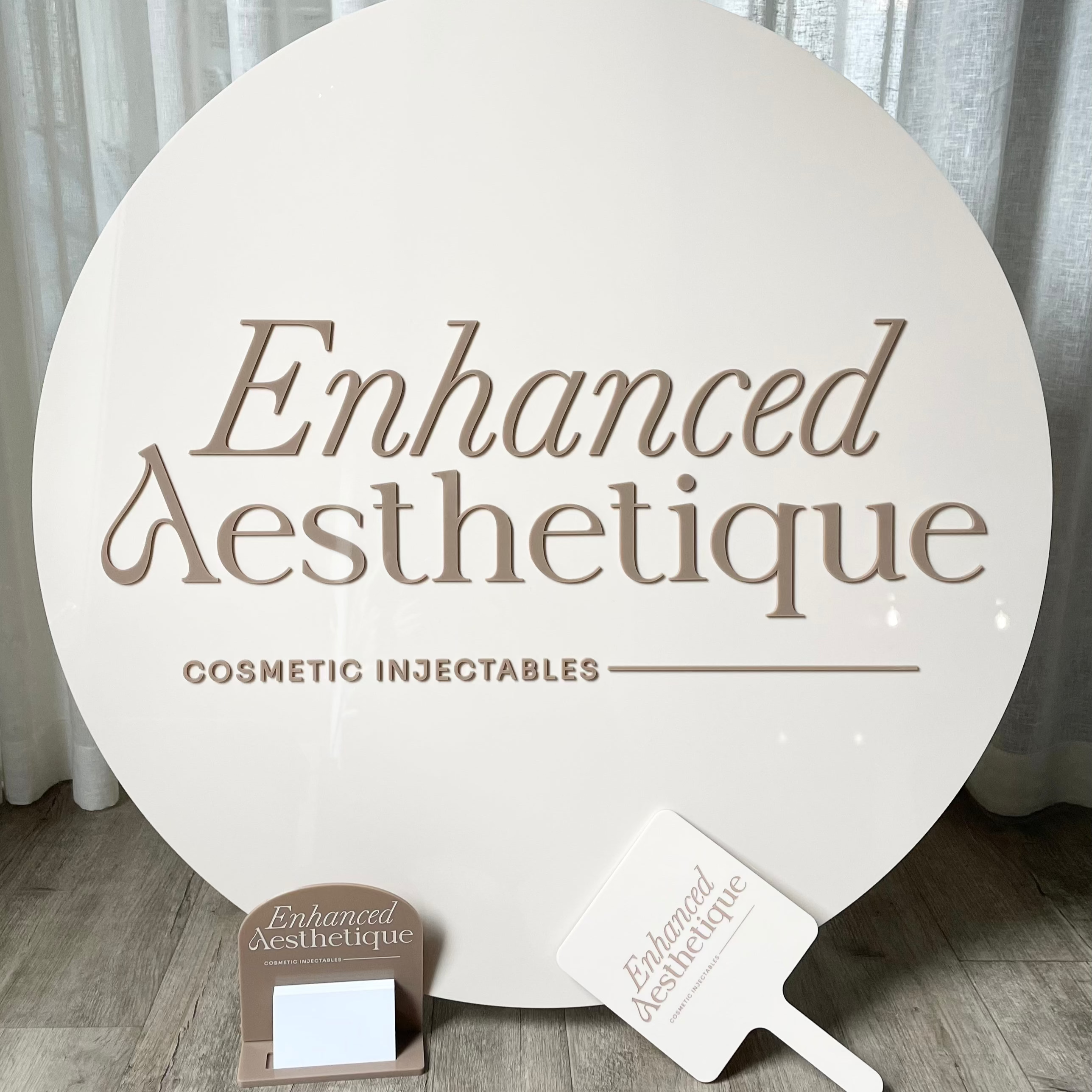 Enhanced Aesthetique custom salon sign bundle with white beige logo signage