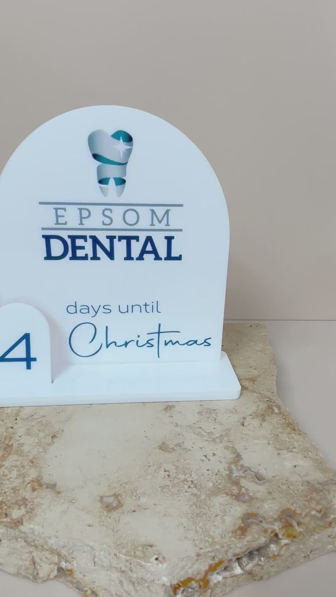 Personalised acrylic Christmas countdown stand for businesses with logo and days counter. Video