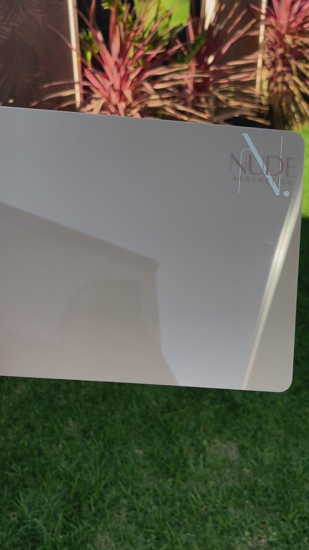 Side view of branded acrylic mouse pad in use. Video