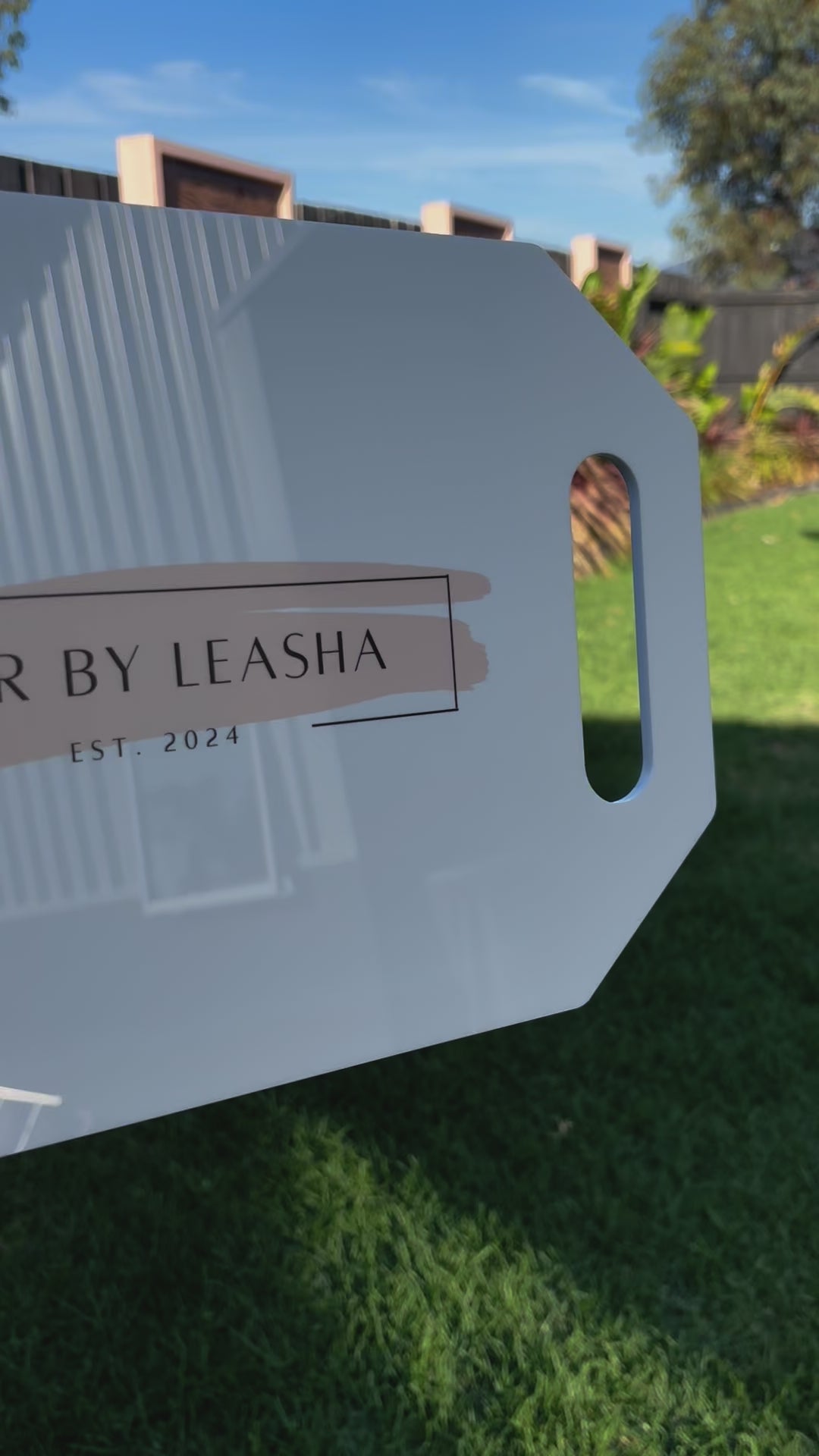 Video Custom rectangular salon mirror with Hair by Leasha logo