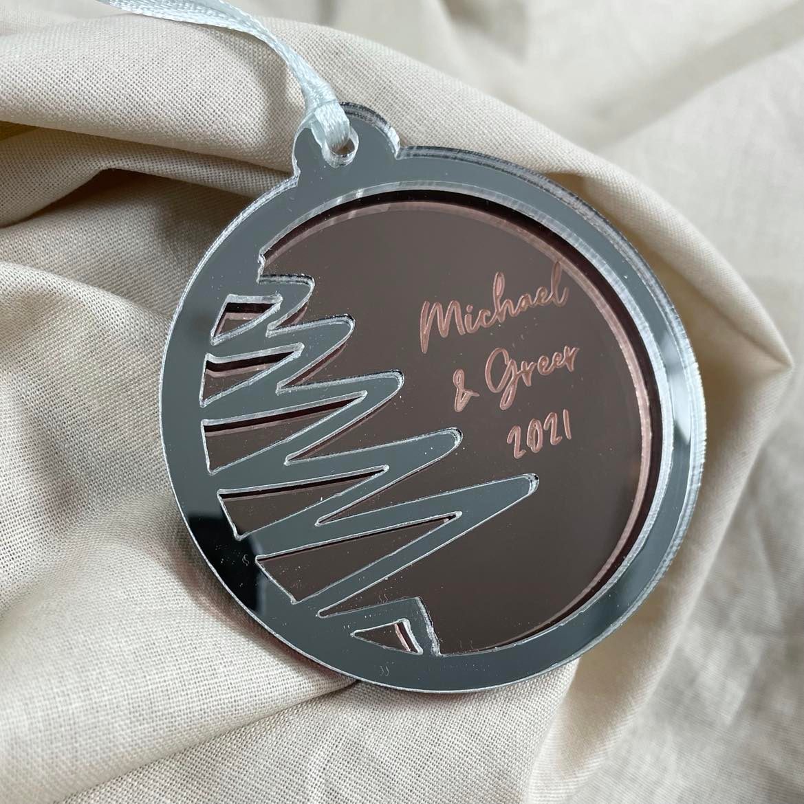 Personalised Christmas tree reflection bauble