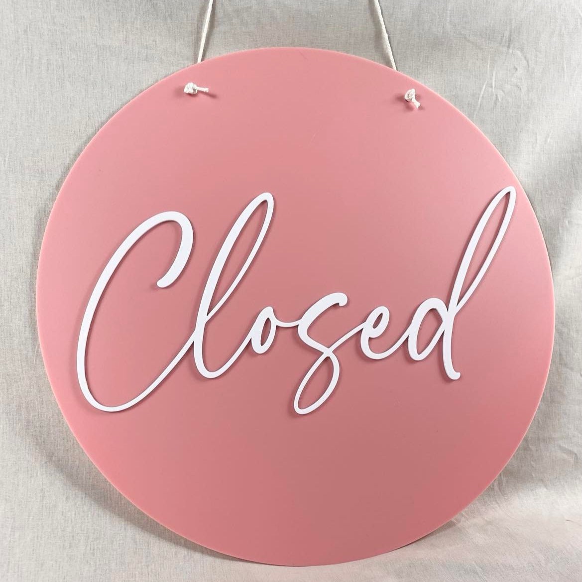 Round closed hanging sign – custom shop and salon signage