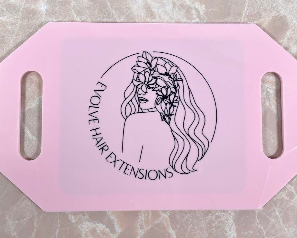 Pink hairdressing mirror with Royal Hair Extensions logo