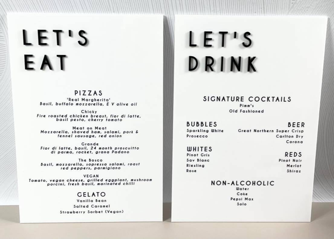 Wedding menus