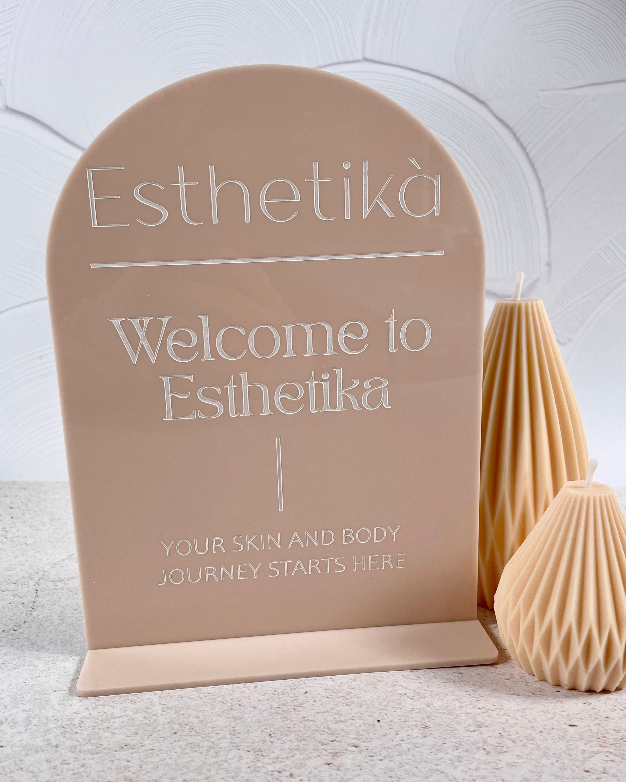 Blush business welcome sign for beauty salon or boutique entrance