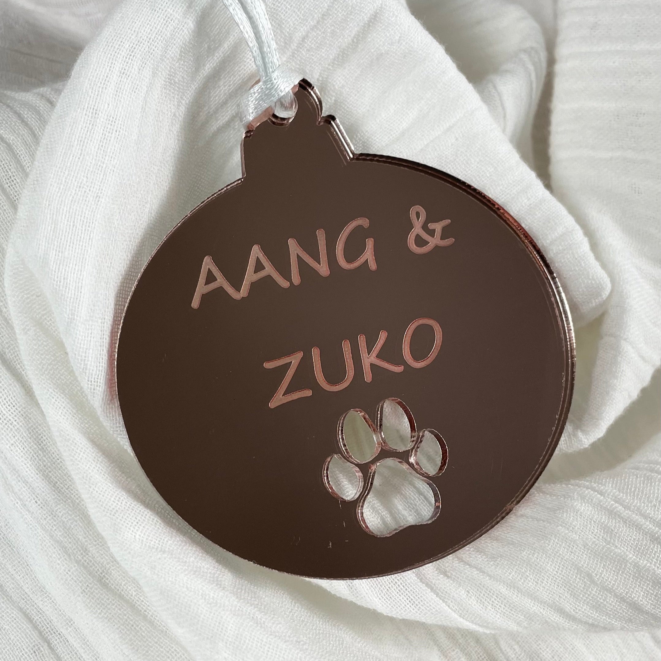 Personalised mirror paw print bauble