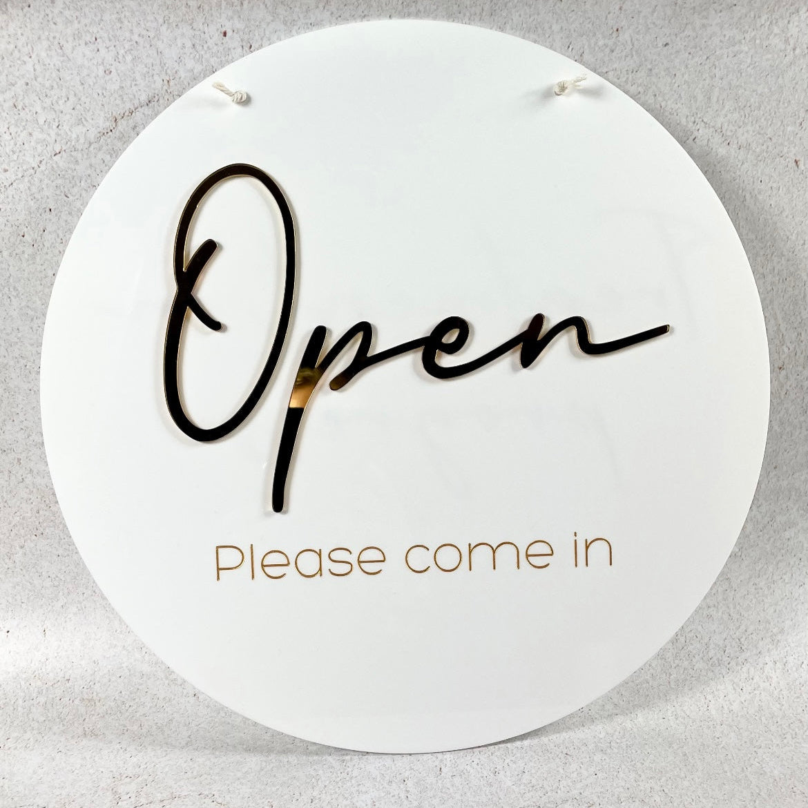 Round open sign with please come in message – retail and salon door sign