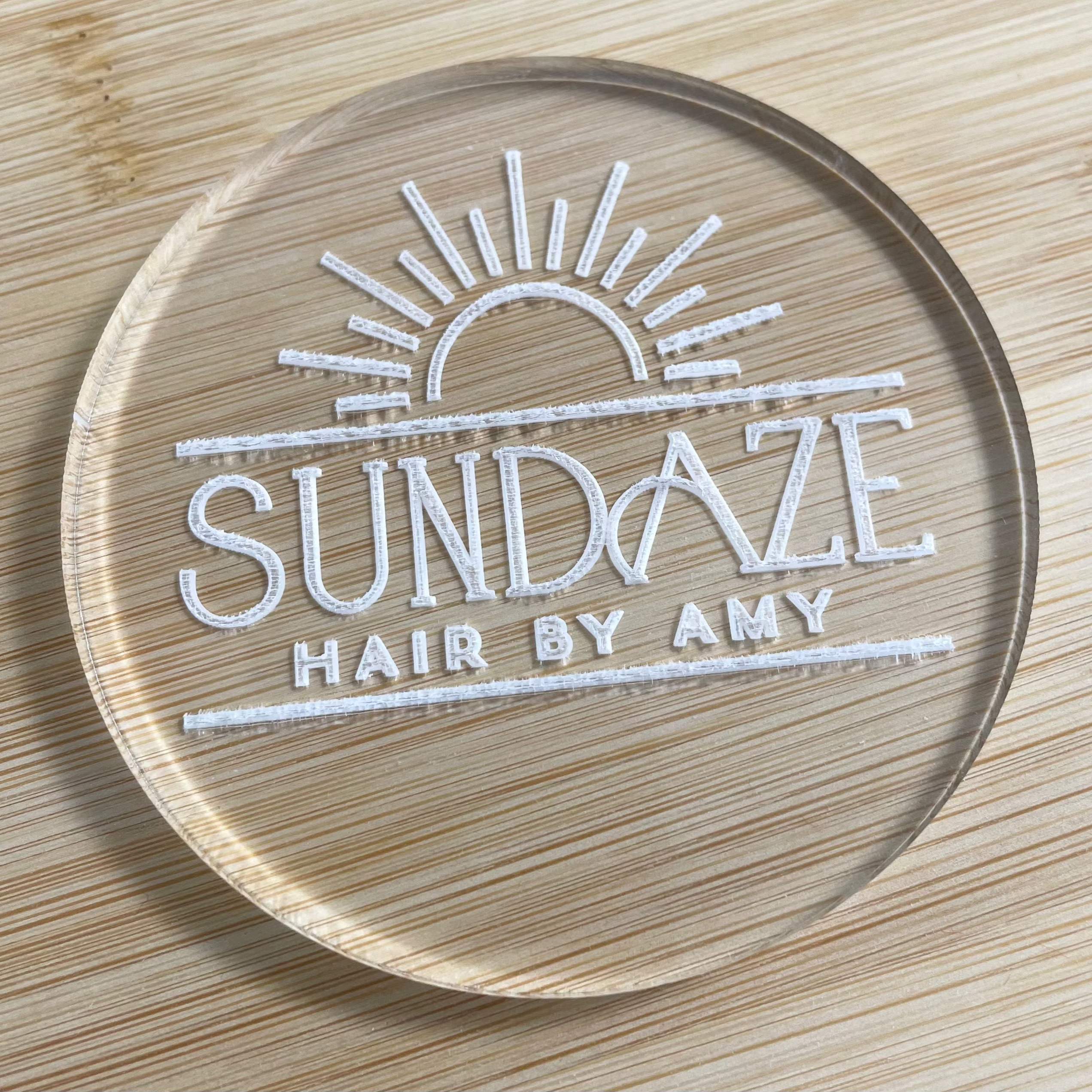 Sundaze Hair by Amy personalised cookie stamp on wooden board