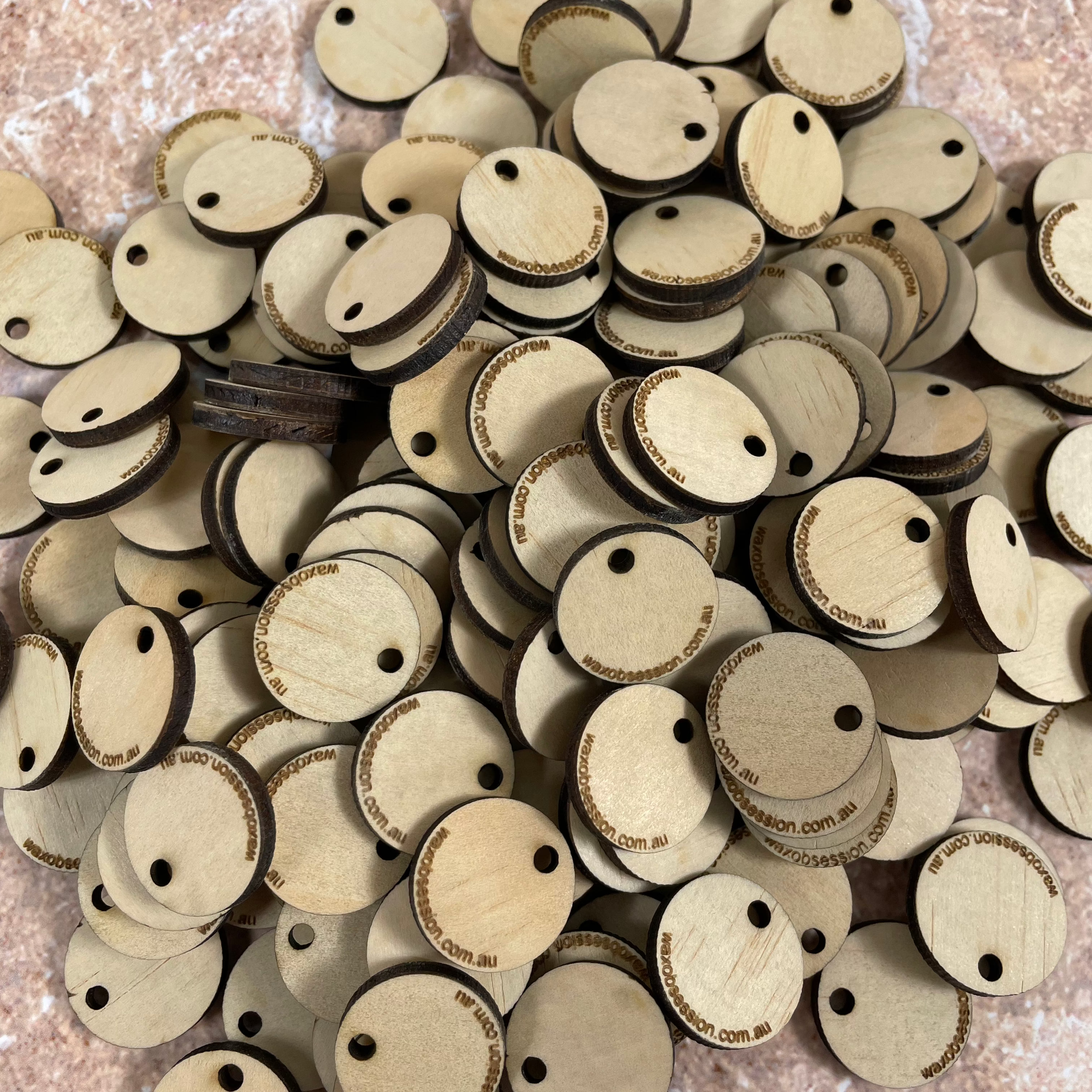 Engraved wooden tags for branding knitwear and handmade pieces