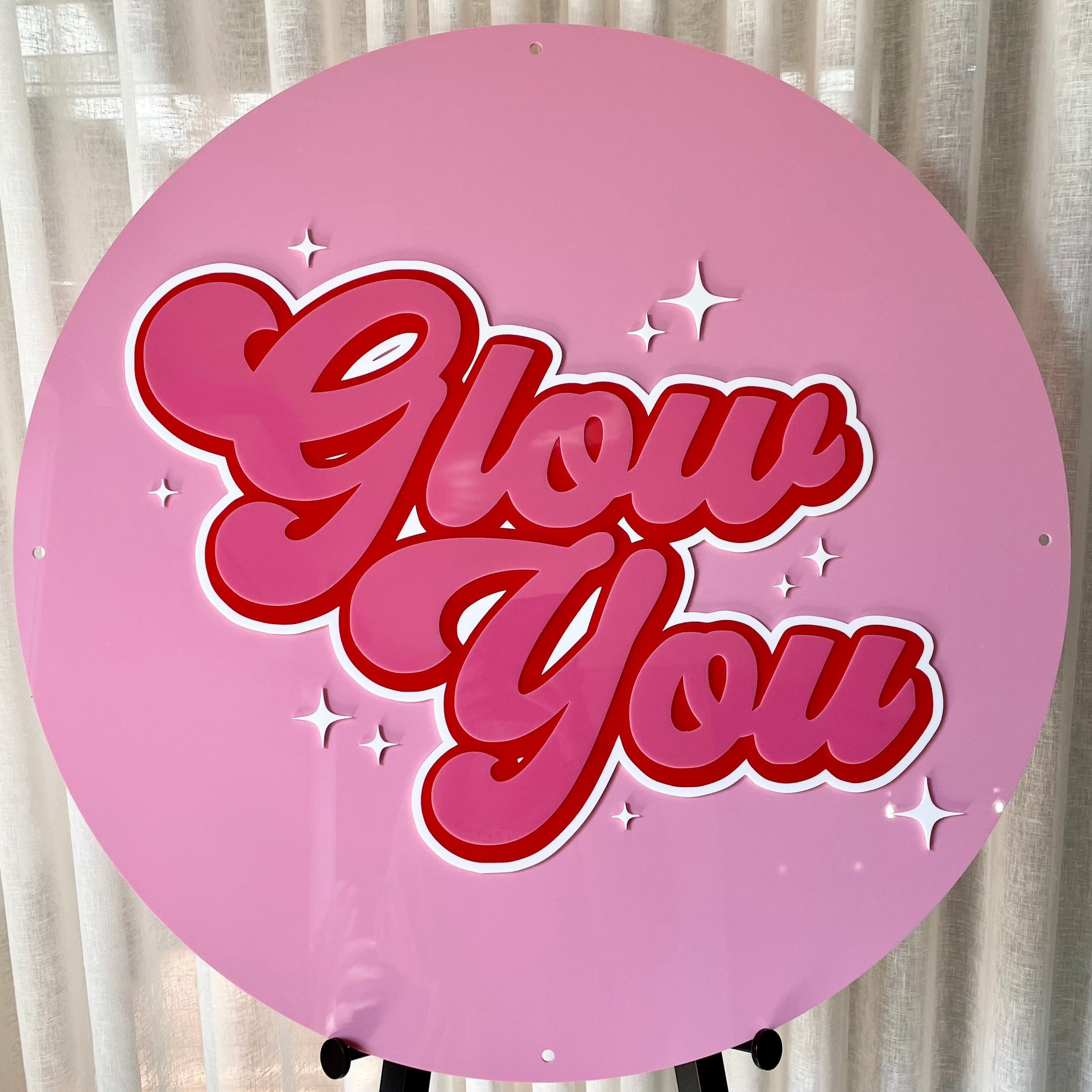 pink 3d acrylic sign with glow you text
