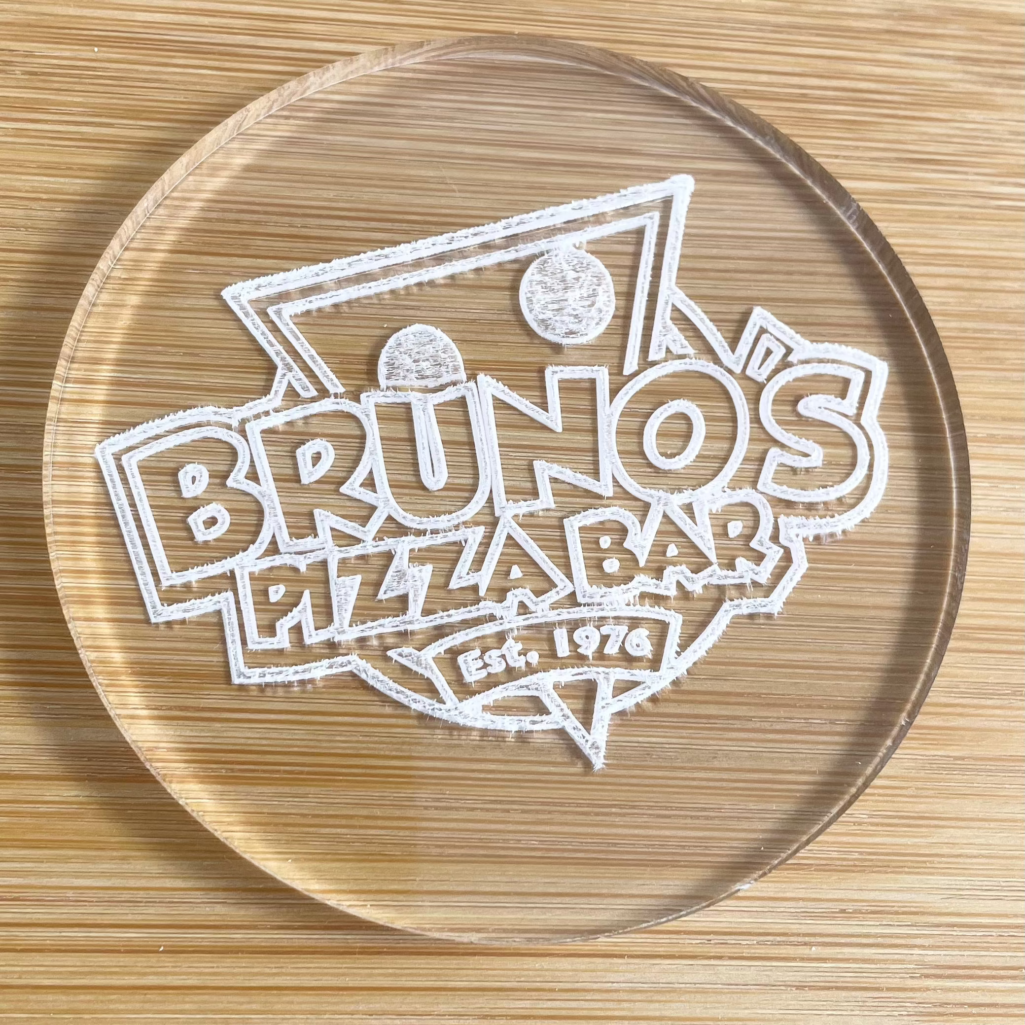 Bruno’s Pizza Bar custom cookie stamp used for promotional baked goods